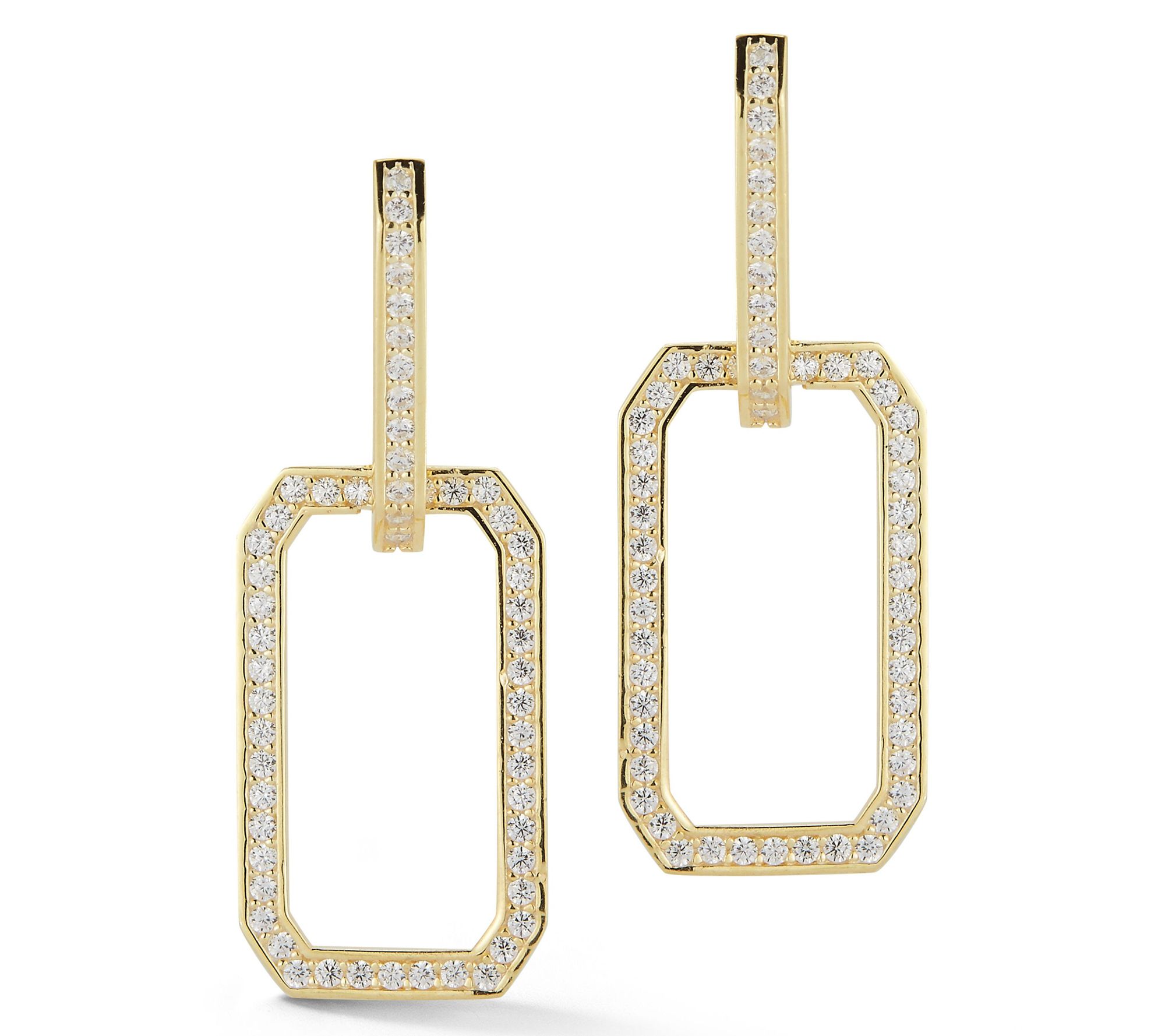 Sterlina Silver Pave Open Hoop Drop Earrings, Sterling