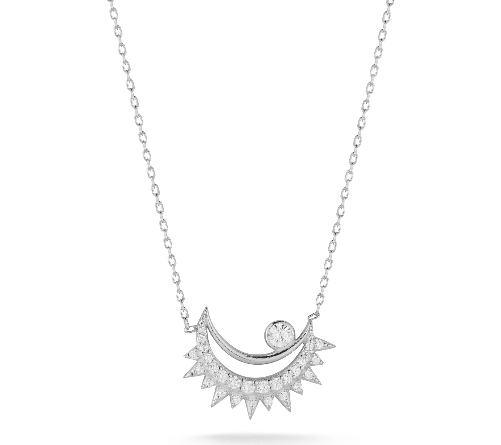 Sterlina Silver Pave Crescent Moon Necklace, Sterling