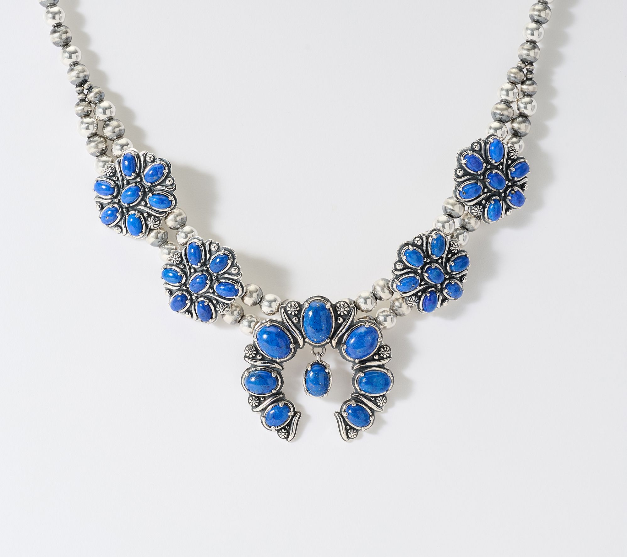 American West Sterling Silver Gemstone Squash Blossom Necklace