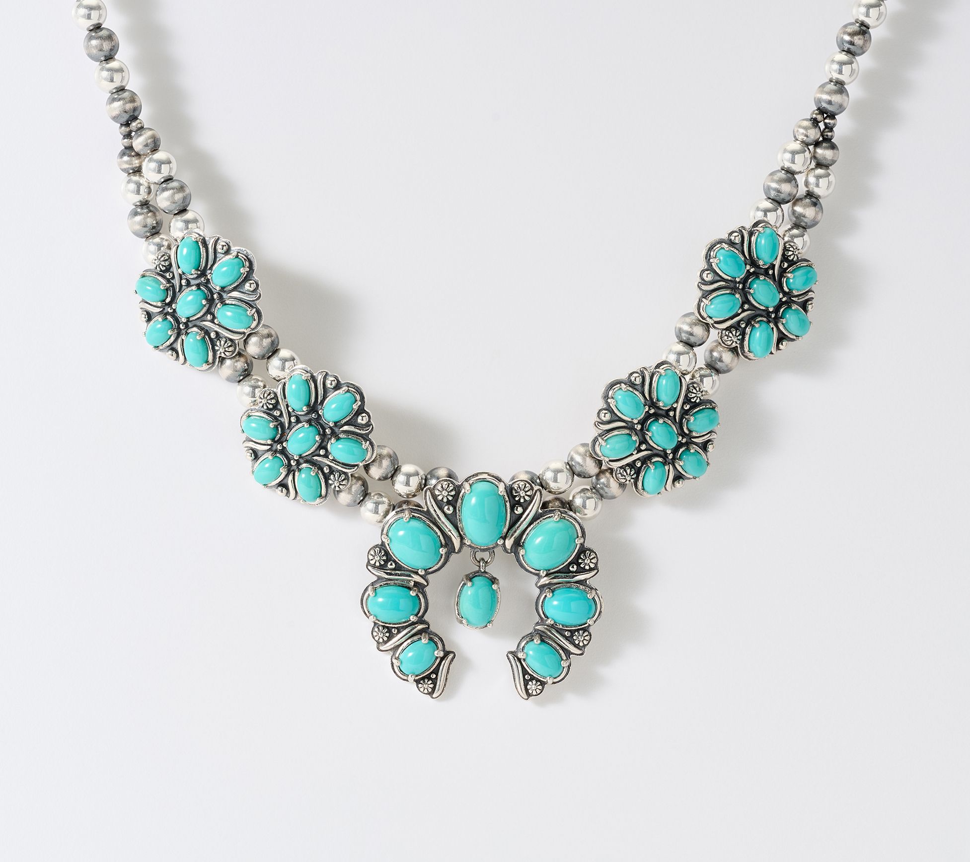 American West Sterling Silver Gemstone Squash Blossom Necklace