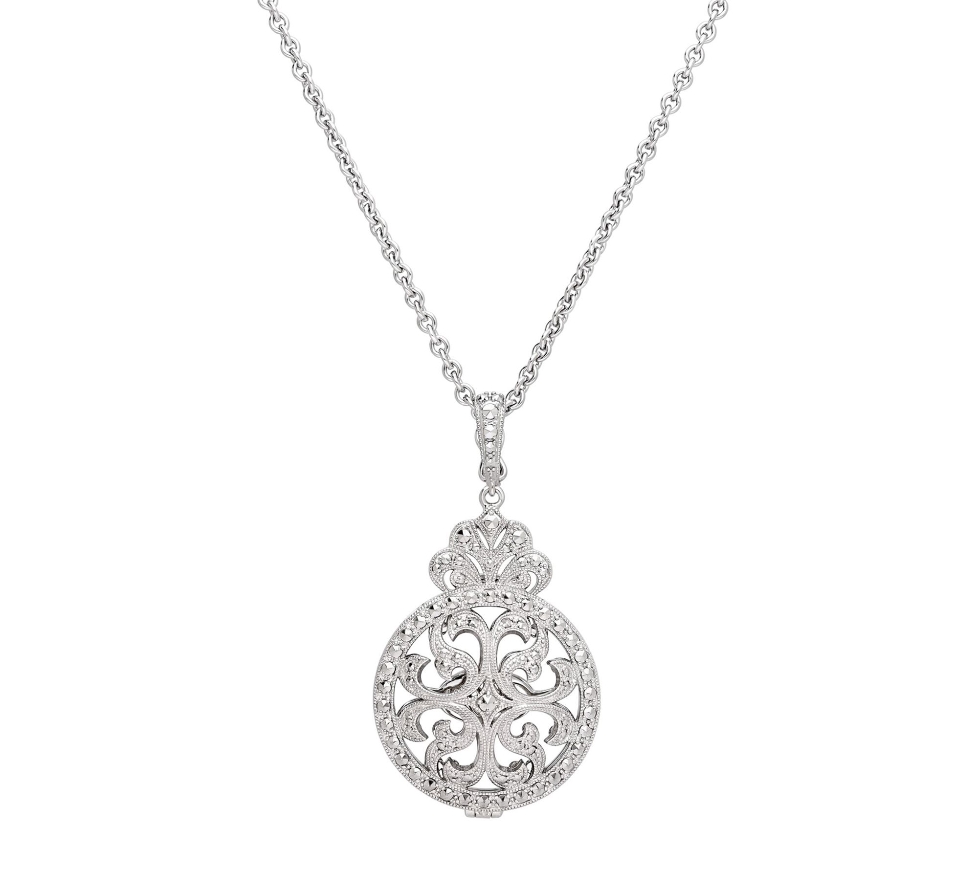 Dallas Prince Sterling Chrome Marcasite MemoryLocket Necklace