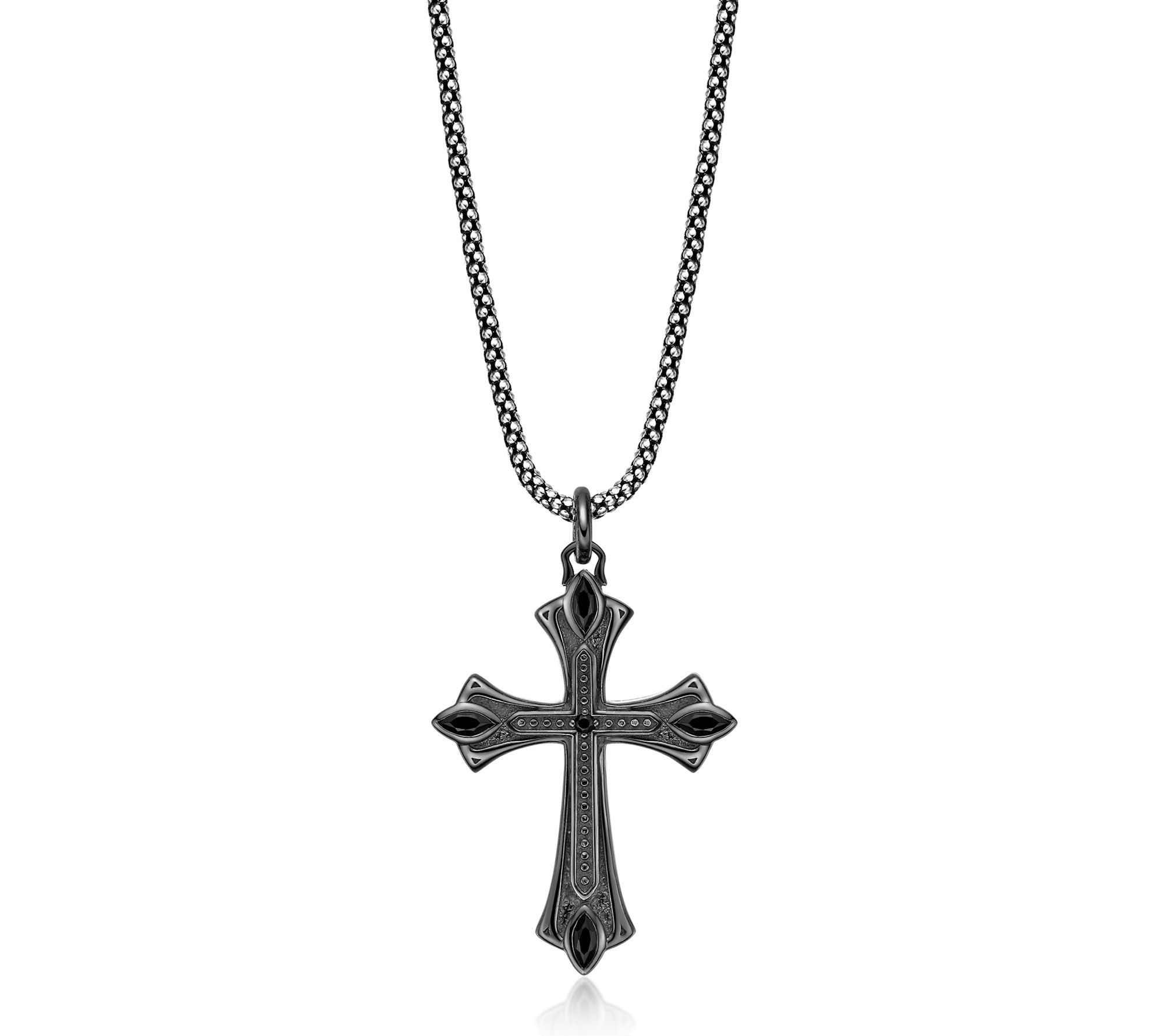 LYNX Men's Black Spinel Cross Pendant w/ Chain