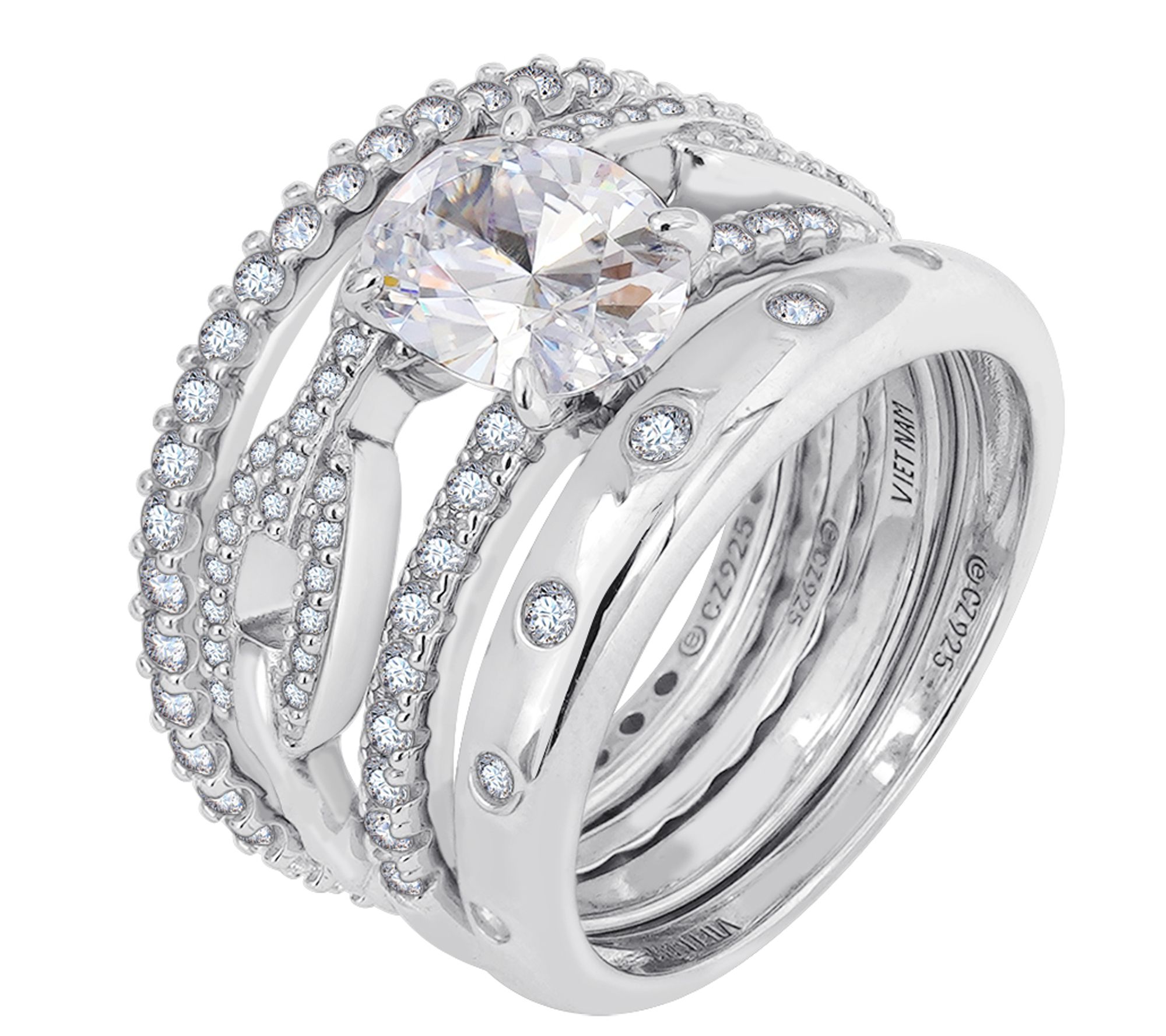Diamonique Set of 4 Band Rings, Sterling Silver