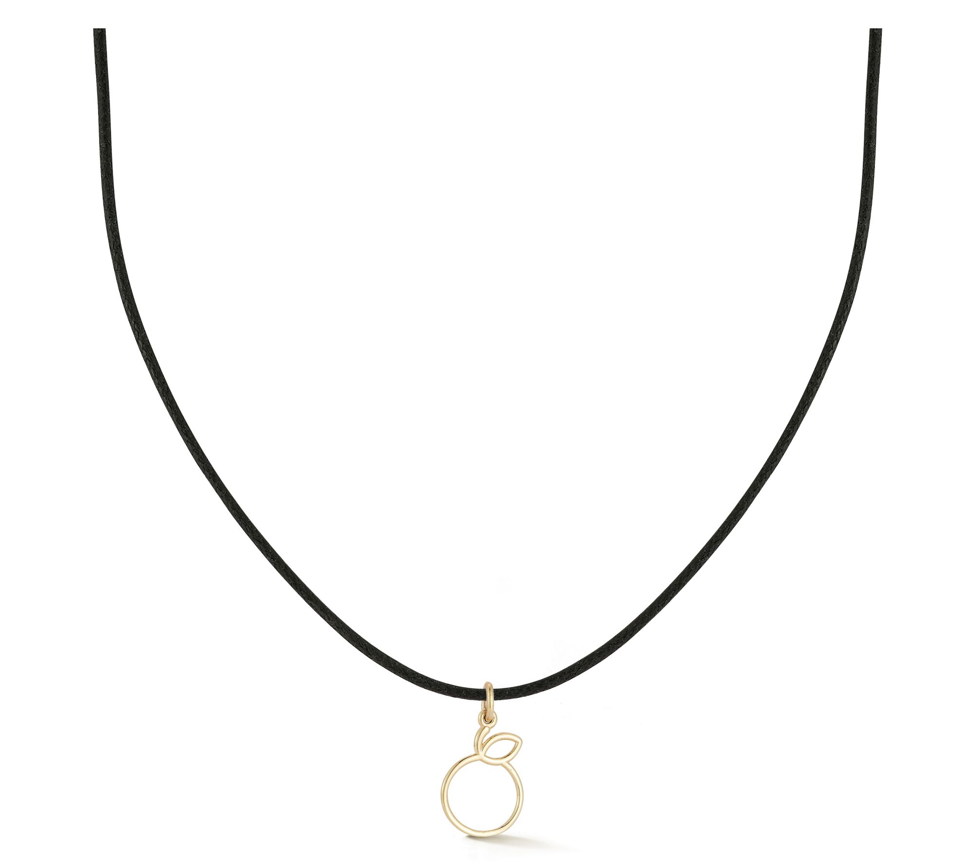 Italian Gold Orange Pendant w/ Black Cord Chain, 14K