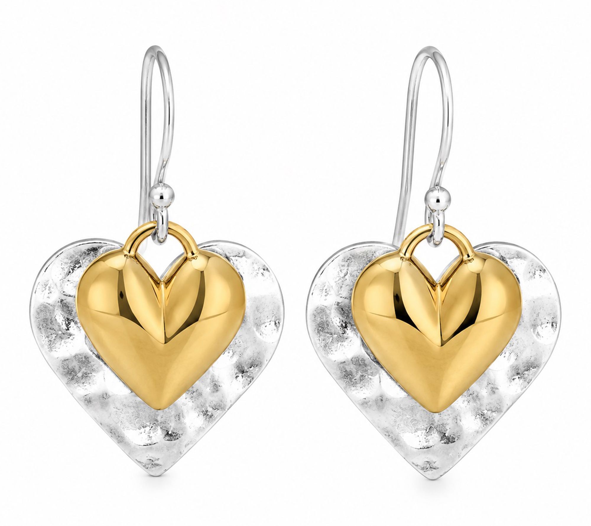 Or Paz Heart Charm Hammer Textured Dangle Earrings