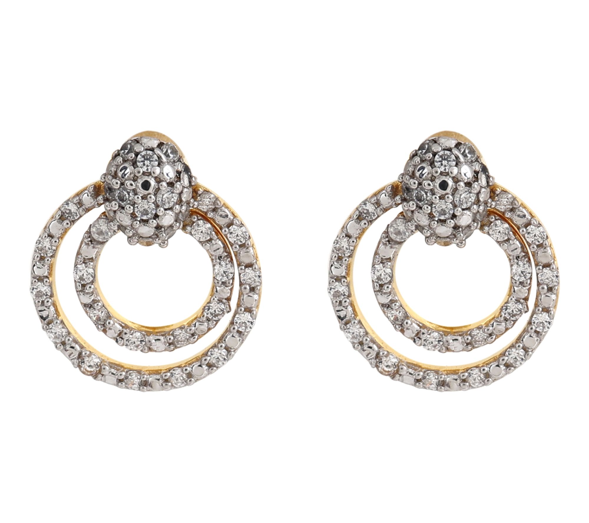 Diamonique Two-Tone Double Hoop Earrings, Sterl ng Silver
