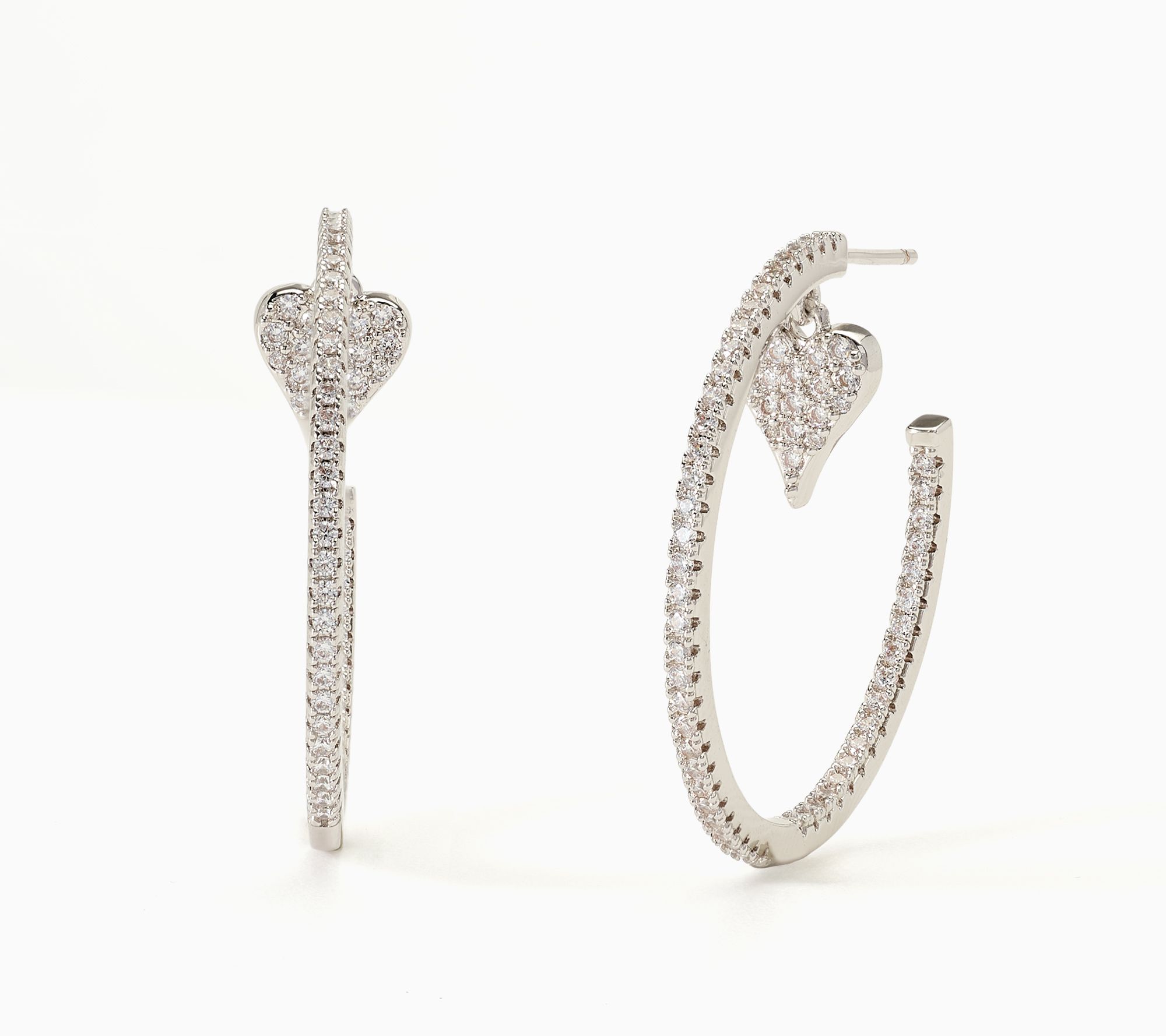 Diamonique x Jennifer Miller Dangling Heart Hoop Earrings, Brass