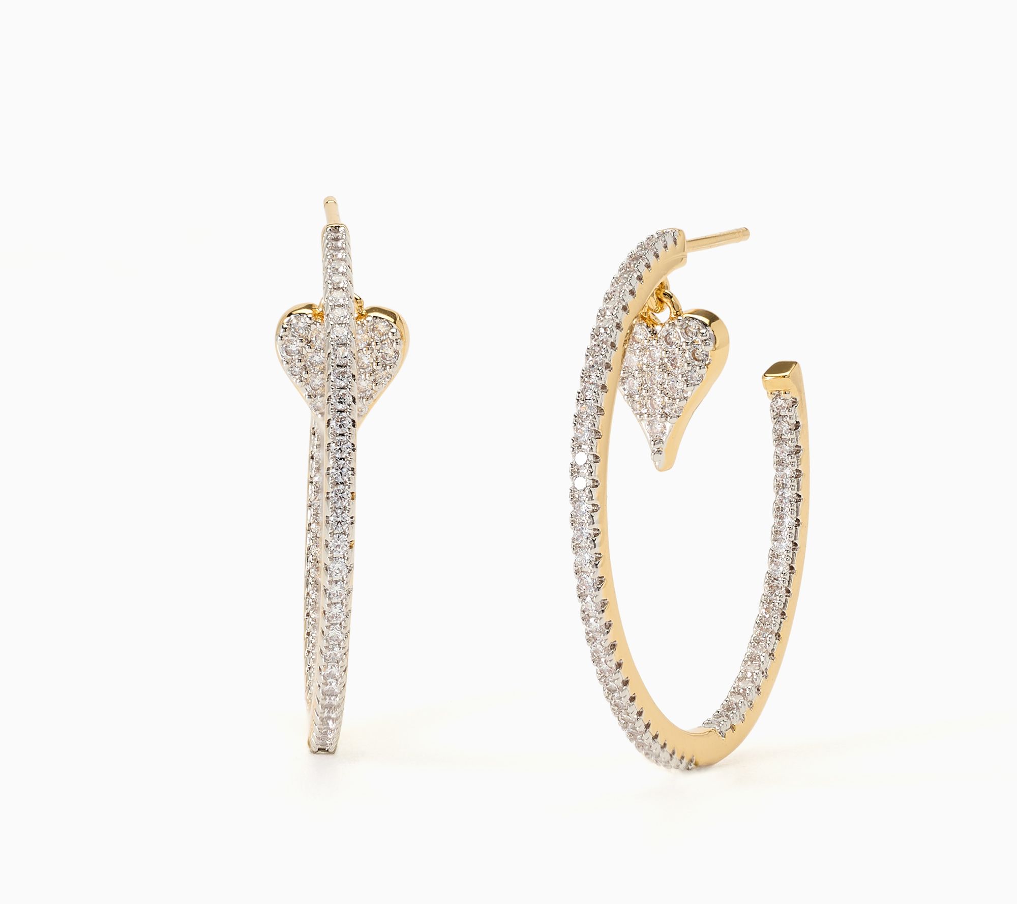 Diamonique x Jennifer Miller Dangling Heart Hoop Earrings, Brass