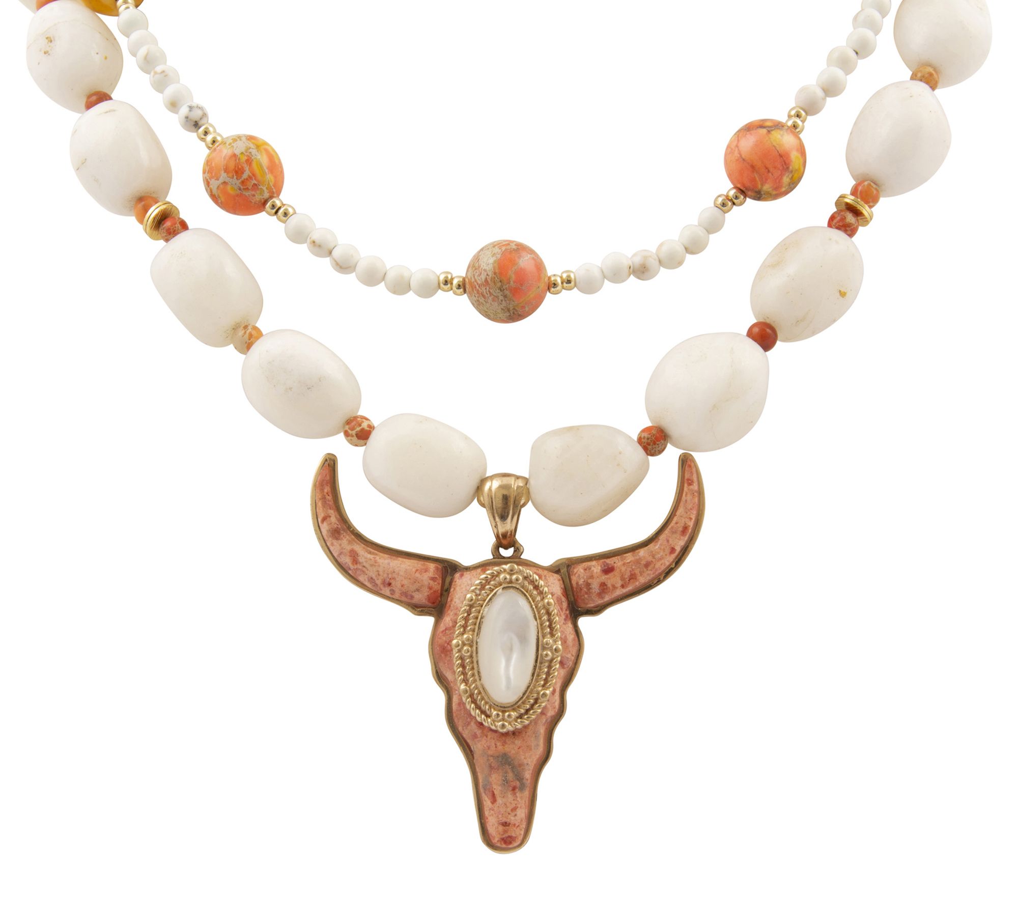 Barse Artisan Crafted Longhorn  Sponge Coral Golden Necklace
