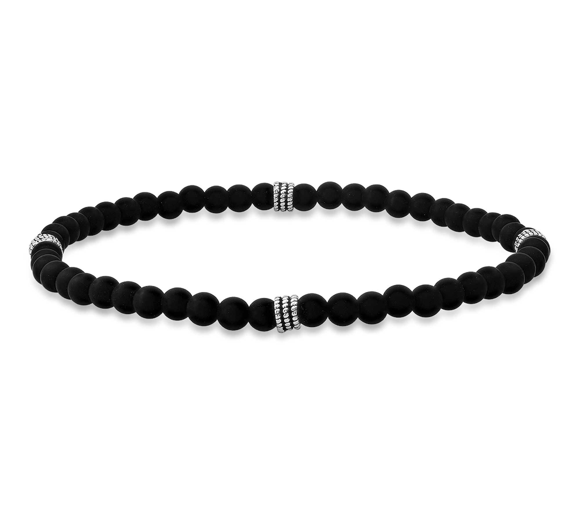 Silver Style Men's Black Lava Breaded Bracelet,Sterling