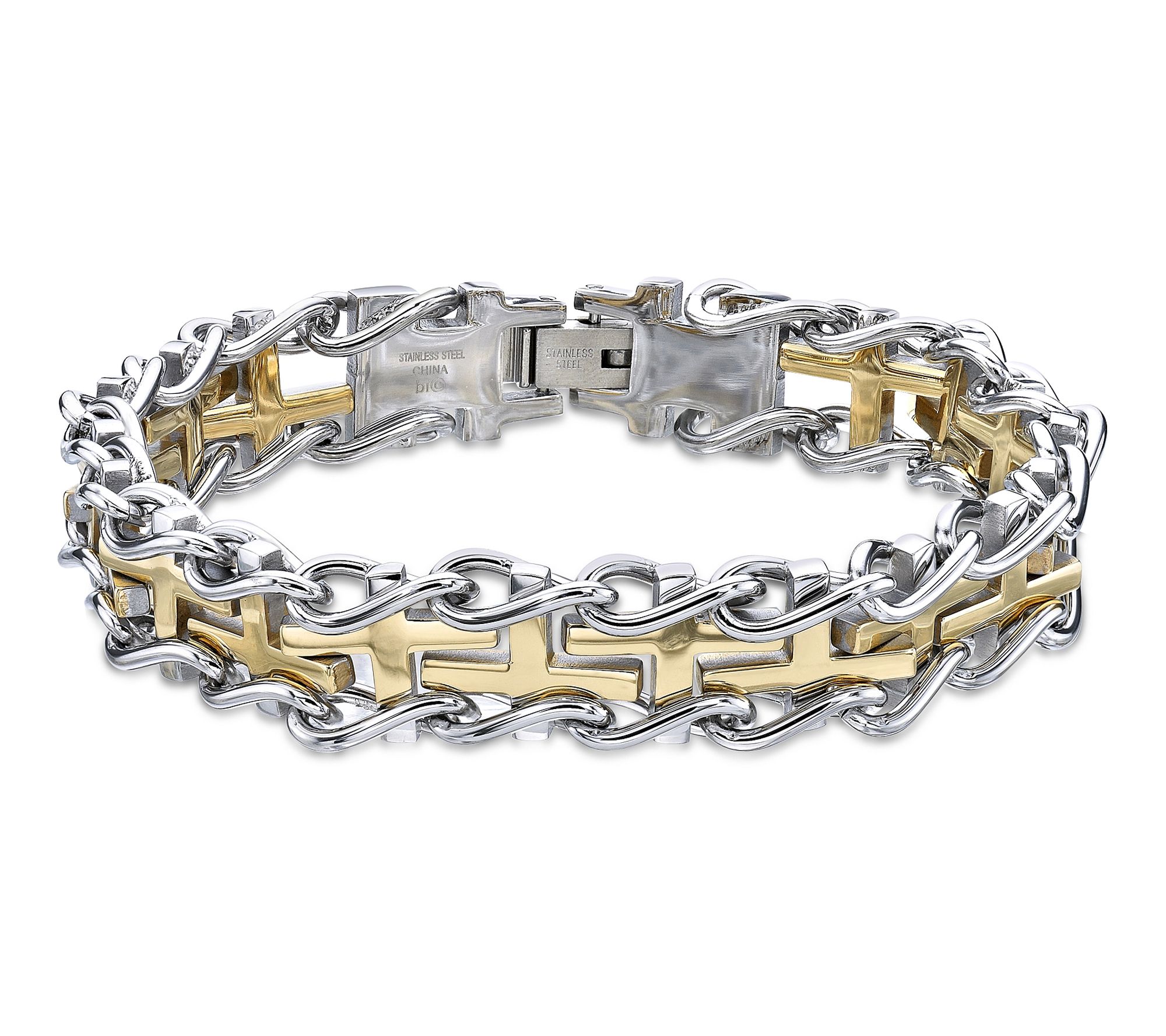 LYNX Men's Stainless Steel and Gold Ion-Plated Link Bracelet