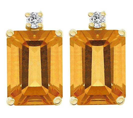 14K Emerald-Cut Gemstone & Diamond Accent E arrings