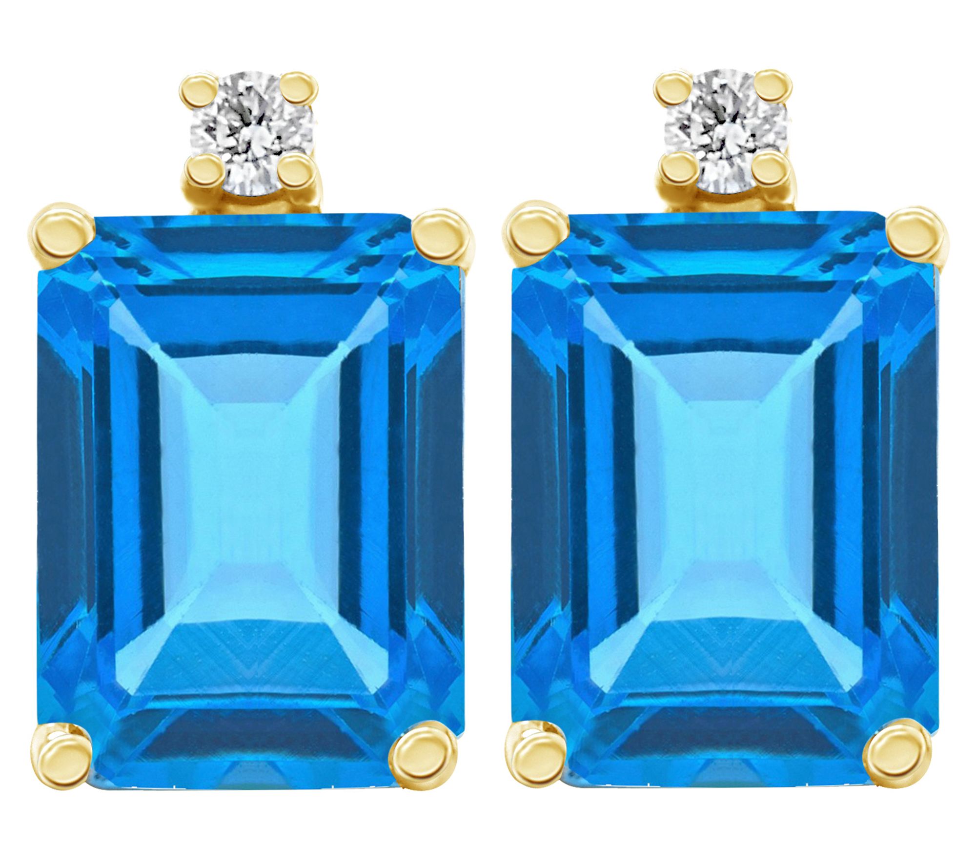 14K Emerald-Cut Gemstone & Diamond Accent E arrings