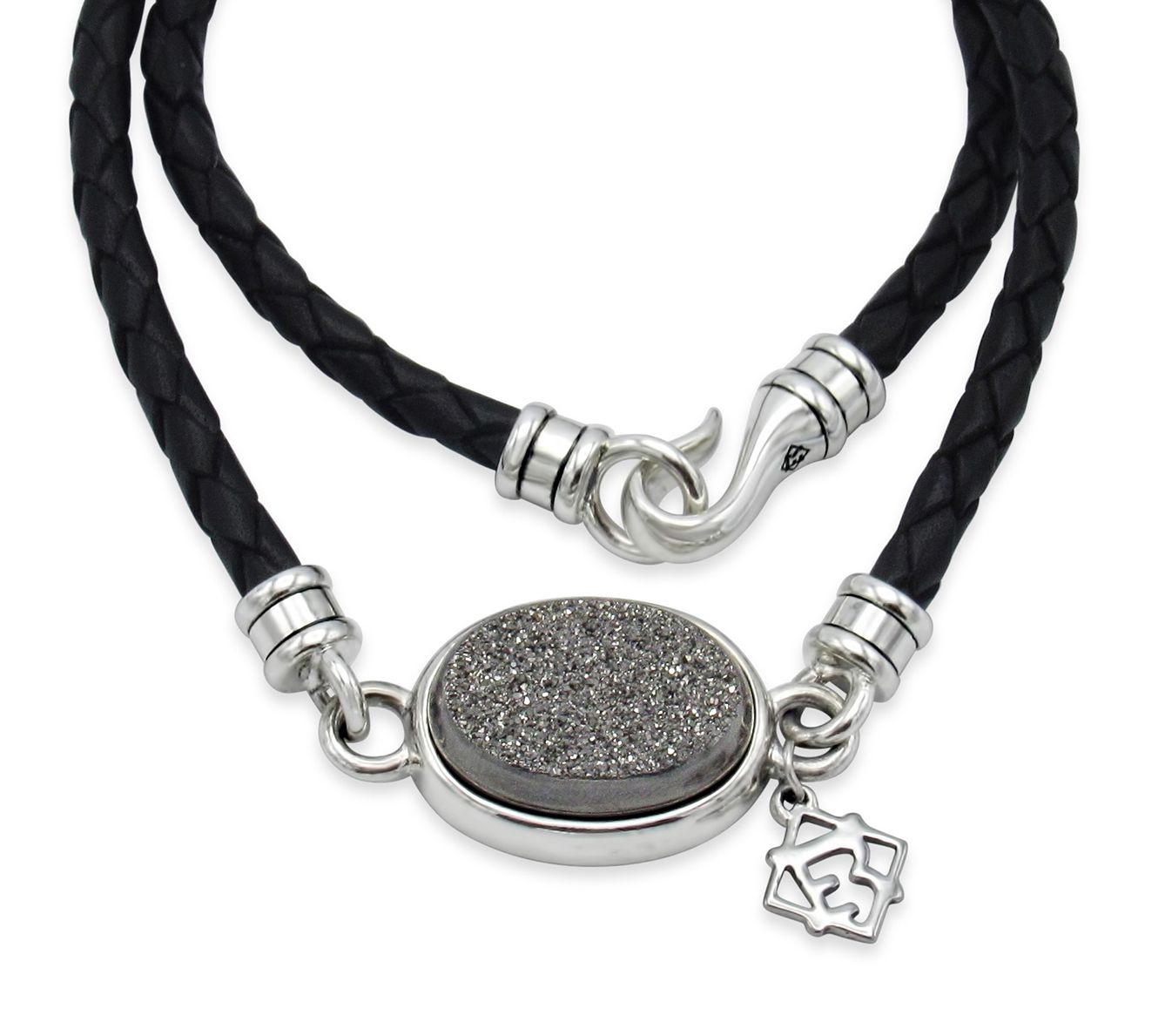 Elyse Ryan Sterling Silver Drusy Leather Wrap Bracelet