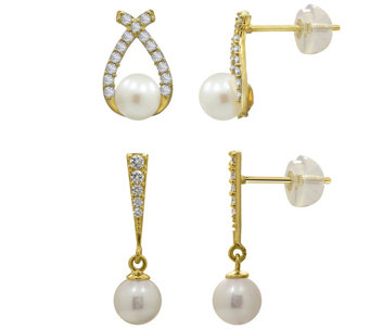 Diamonique Cultured Pearl Stud & Dangle Earring Set, 14K Gold - J493473