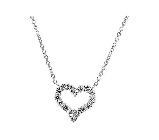 Diamonique Necklace w/ Open Heart Pendant, Platinum Clad