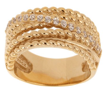 Diamonique 18K Gold Clad Textured Rope Design Band Ring - QVC.com