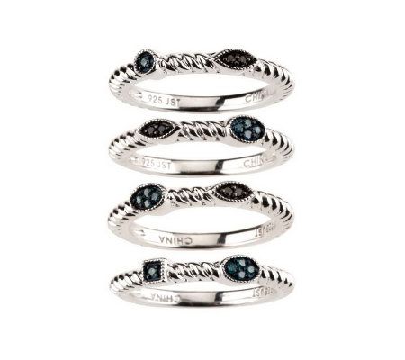 Set of 4 Stack Diamond Rings, Sterling, 1/7 cttw, by Affinity - QVC.com