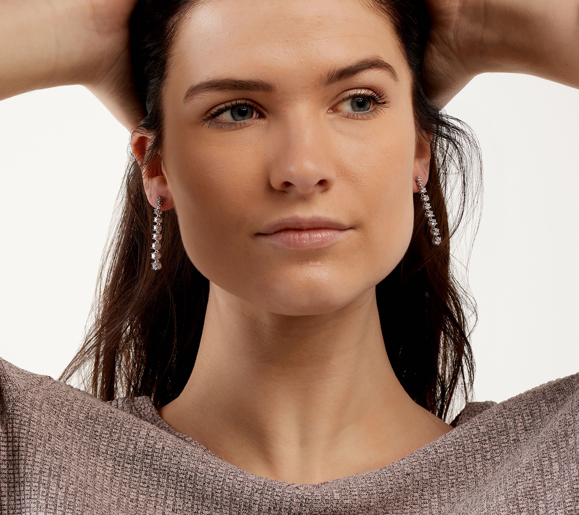 Diamonique Graduated Drop Dangle Earrings Sterling Silver