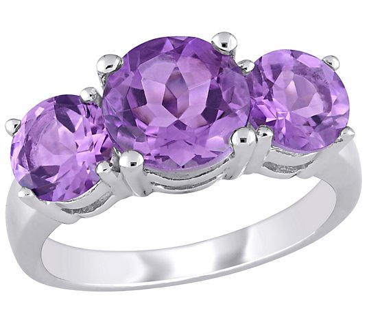 Sterling Silver 3.40 cttw Amethyst 3-Stone Ring