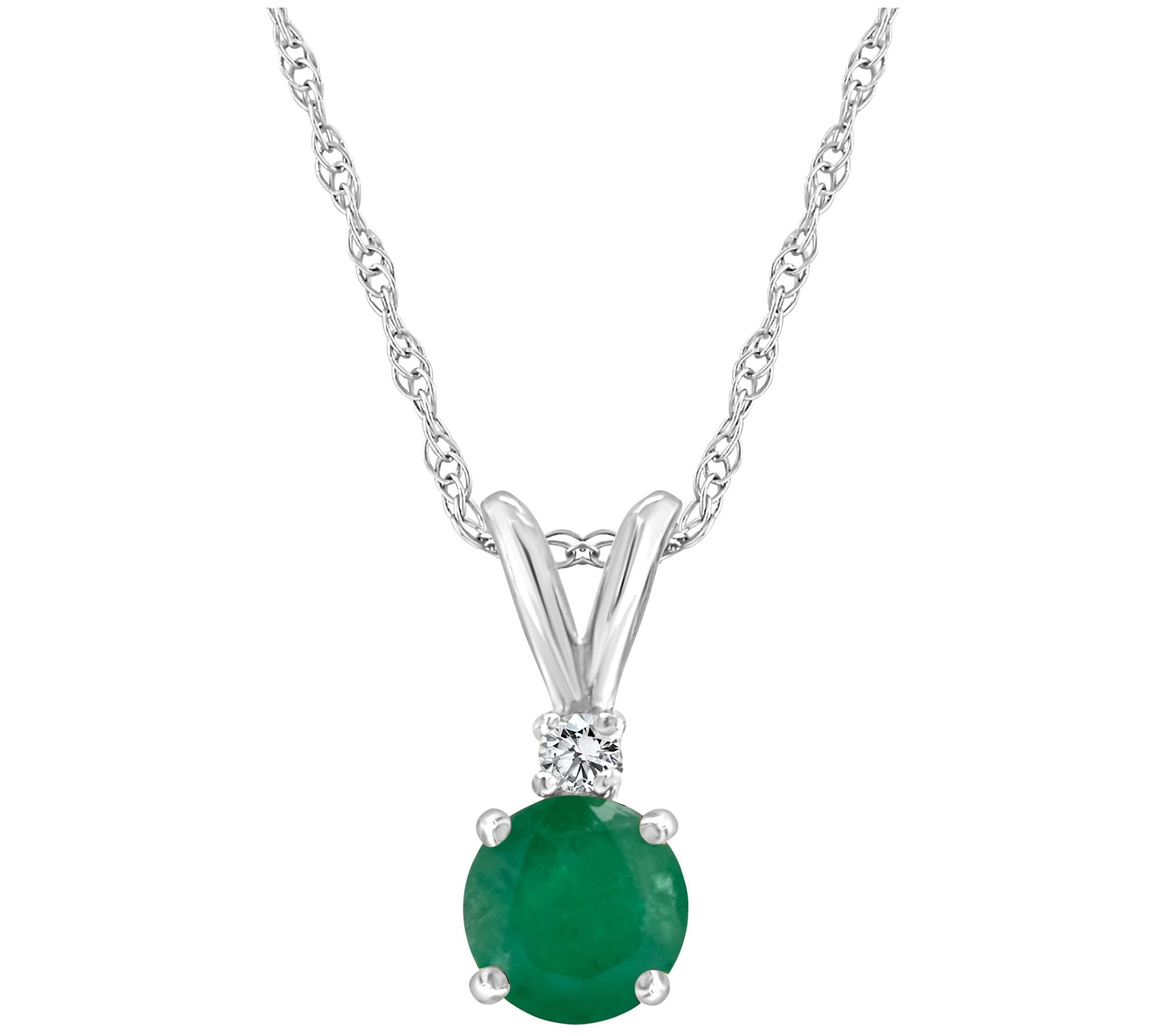 14K Gold 0.45 cttw Emerald & Diamond Accent Pendant w/ Chain