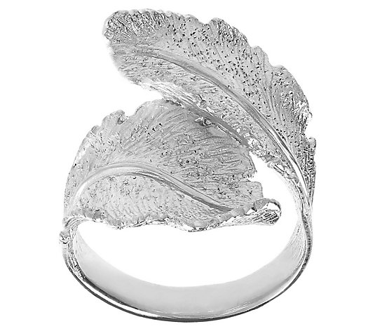 Italian Silver Diamond-Cut Double Leaf Design Ring