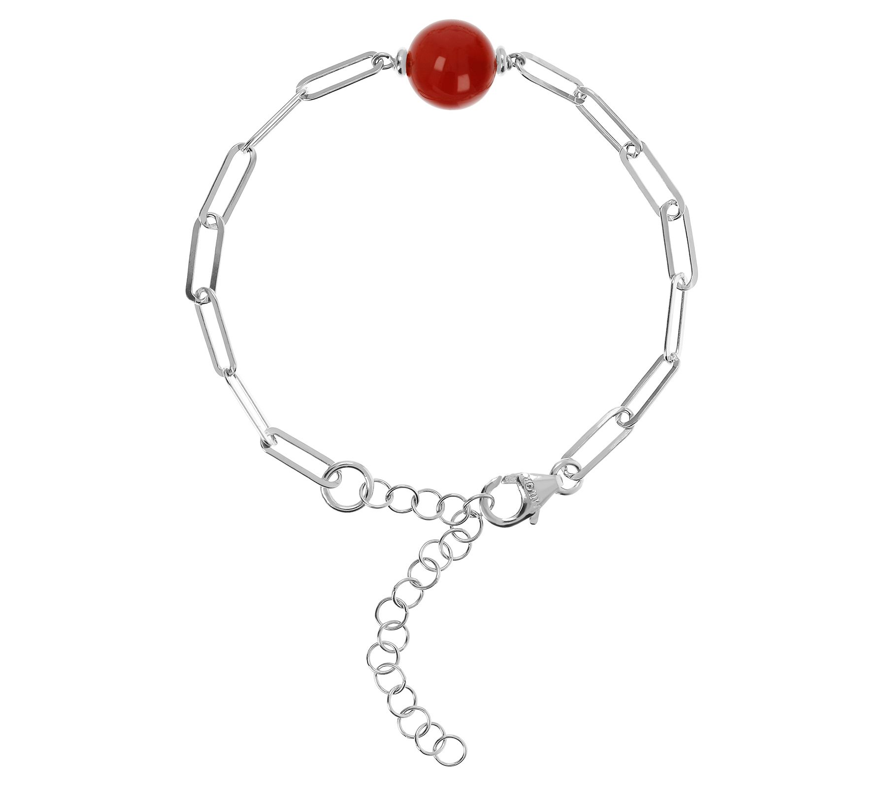 Italian Silver Gemstone Bead Paperclip Bracelet, Sterling