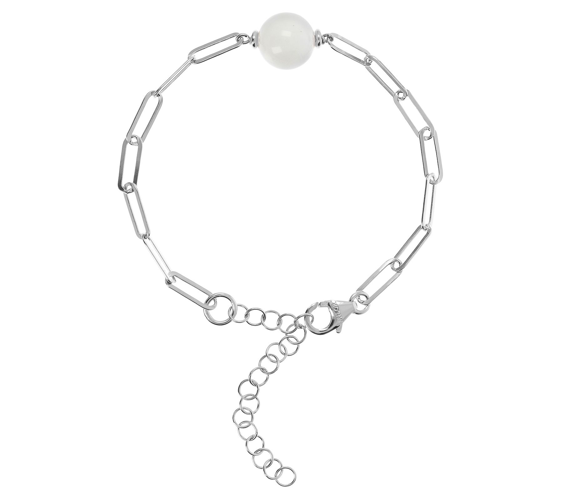 Italian Silver Gemstone Bead Paperclip Bracelet, Sterling