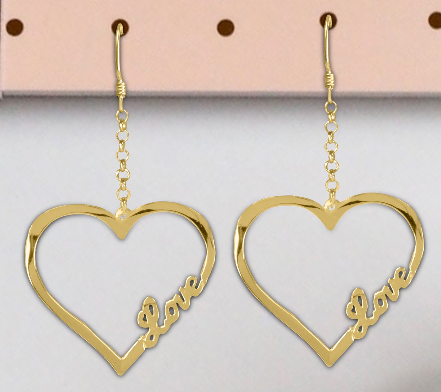 14K Gold Plated Open Heart "Love" Drop Earrings
