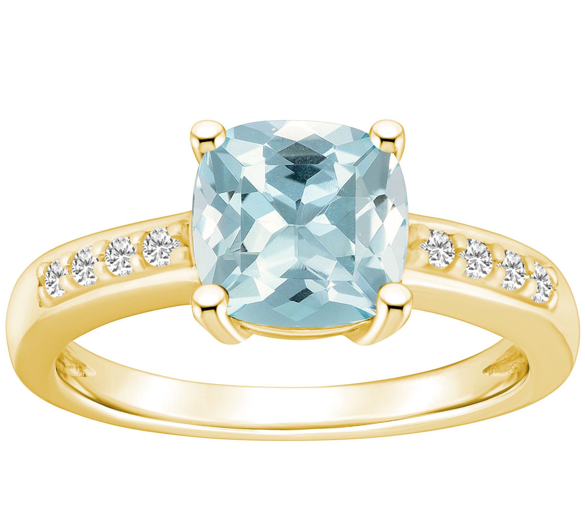 Affinity Gems Cushion Aquamarine & Diamond Ring , 14K Gold