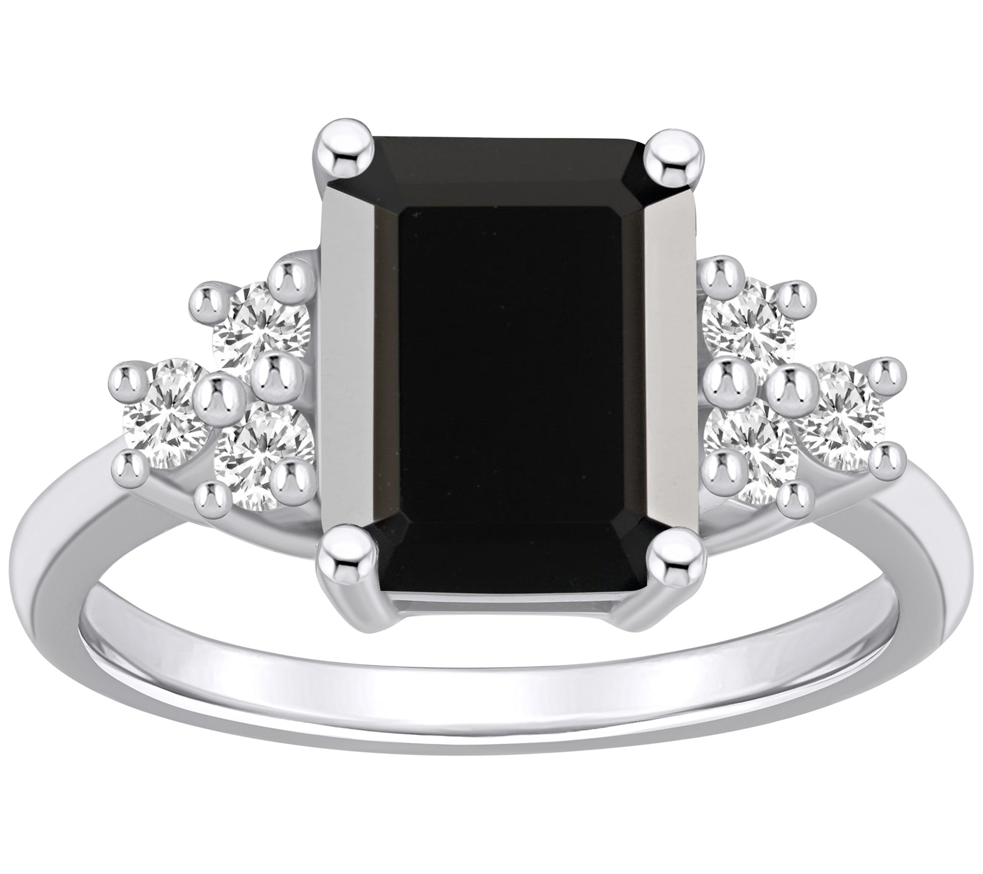 Affinity Gems Emerald-Cut Black Agate & Diamond Ring, 14K Gold