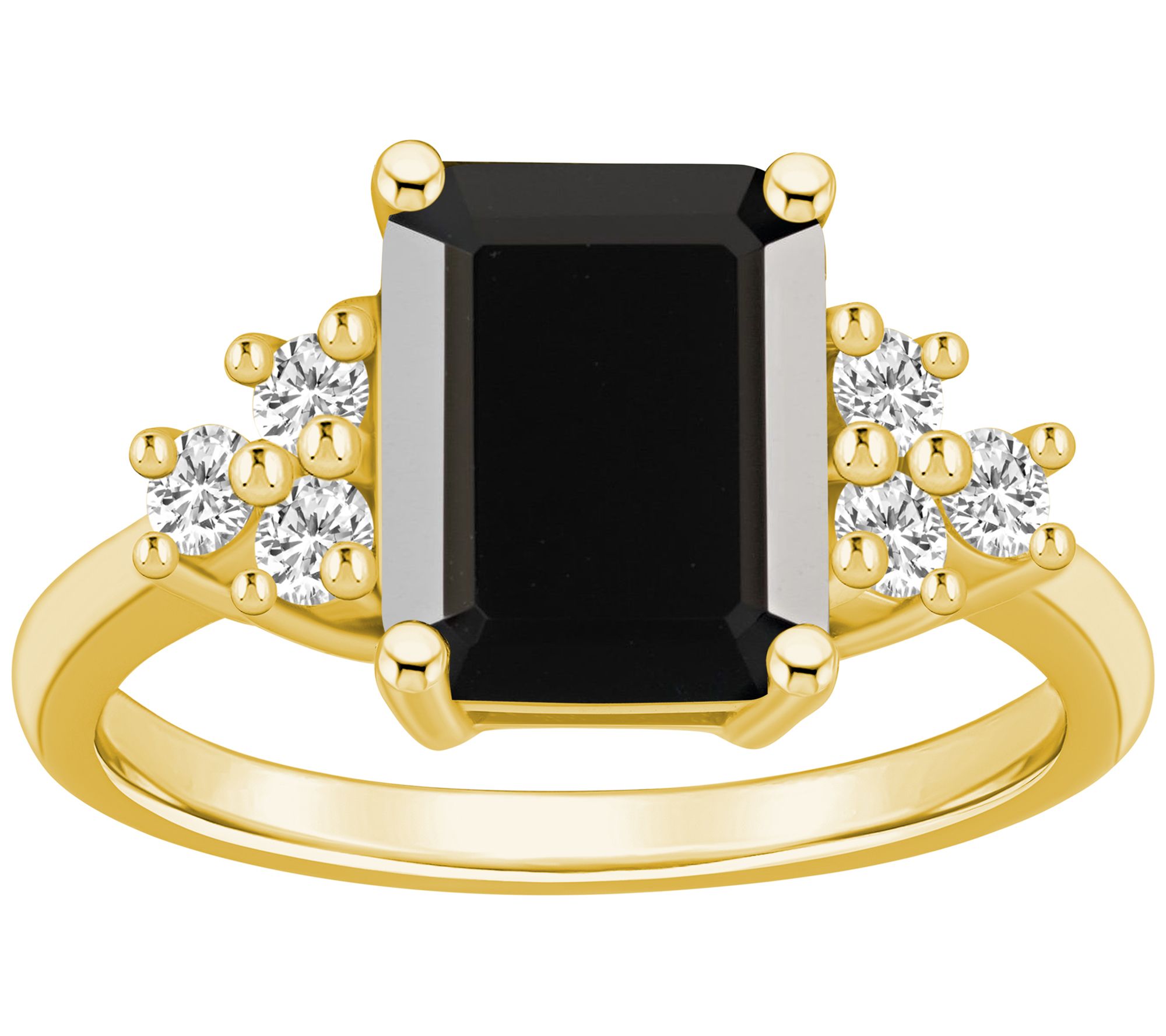 Affinity Gems Emerald-Cut Black Agate & Diamond Ring, 14K Gold