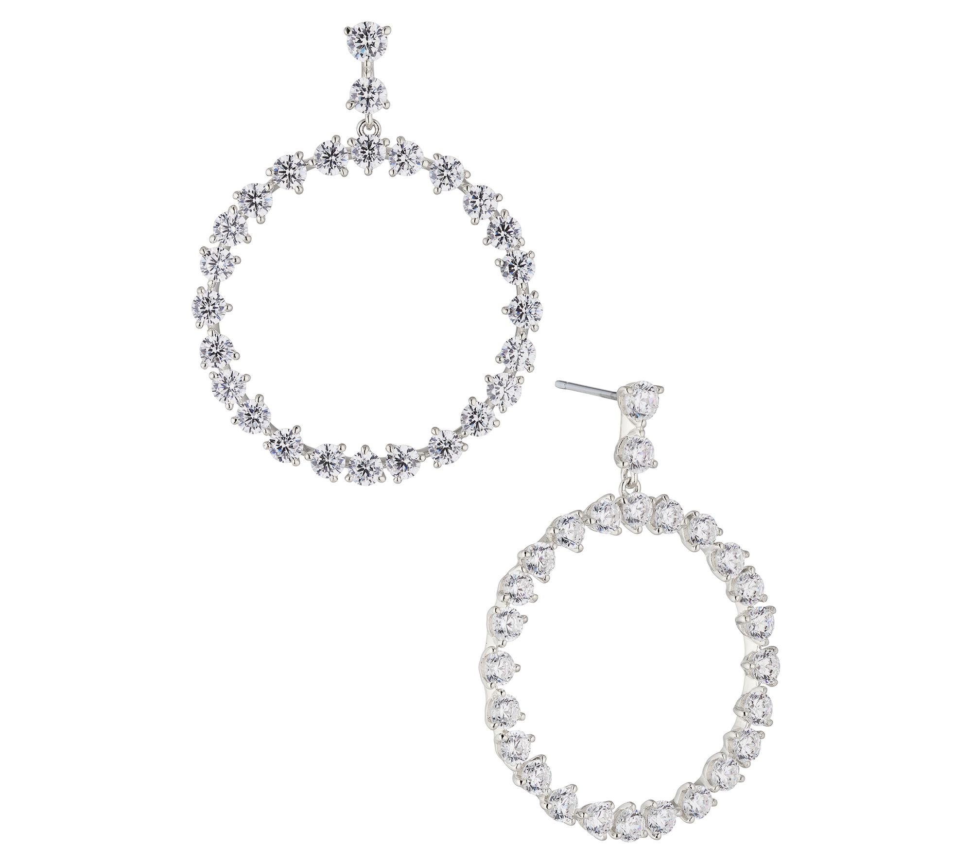 Nadri Sterling Silver Pave Dangle Hoop Earrings