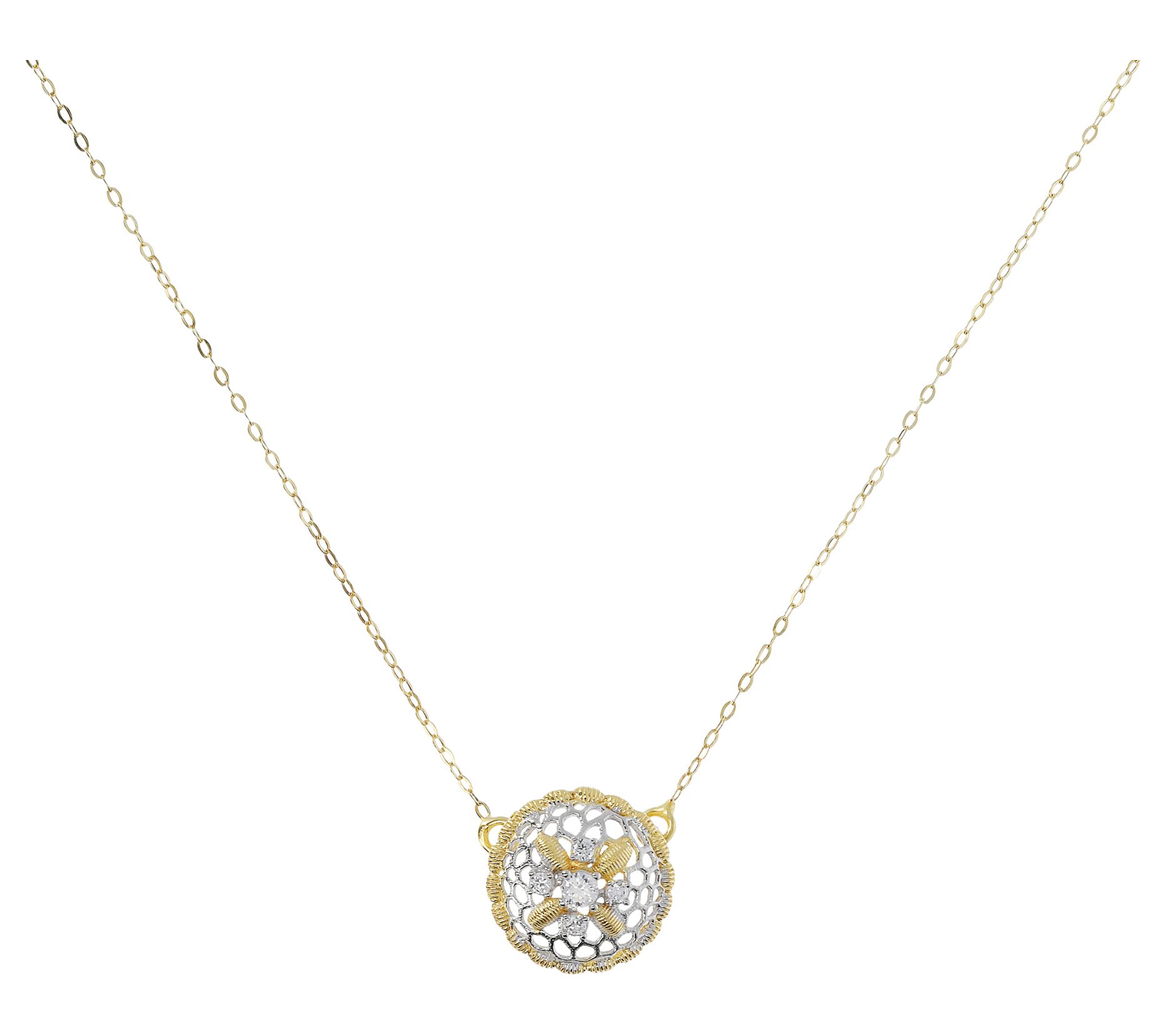Genesi Two-Tone White Topaz Openwork Disc Neckl ace