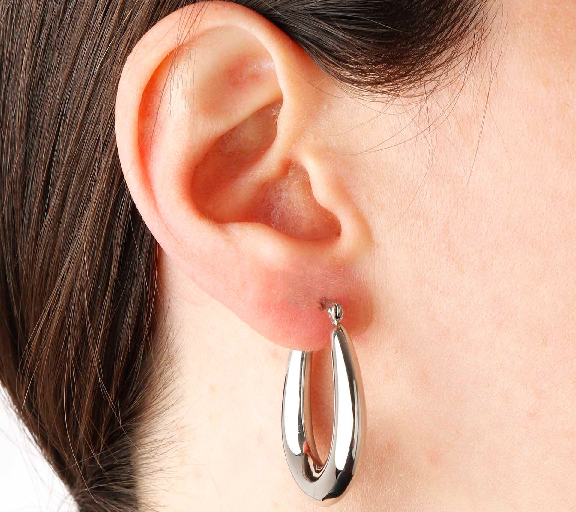 Steel by Design Polished Oval Hoop Earrings - QVC.com