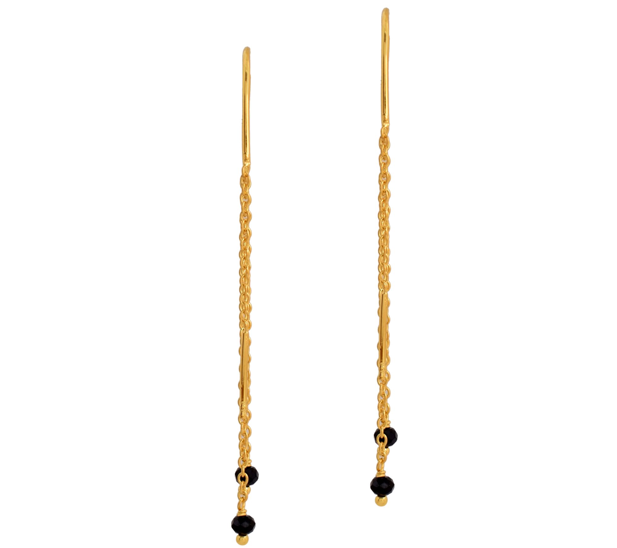 Affinity Gems Black Spinel Threader Earrings, 1 4K Gold Plated