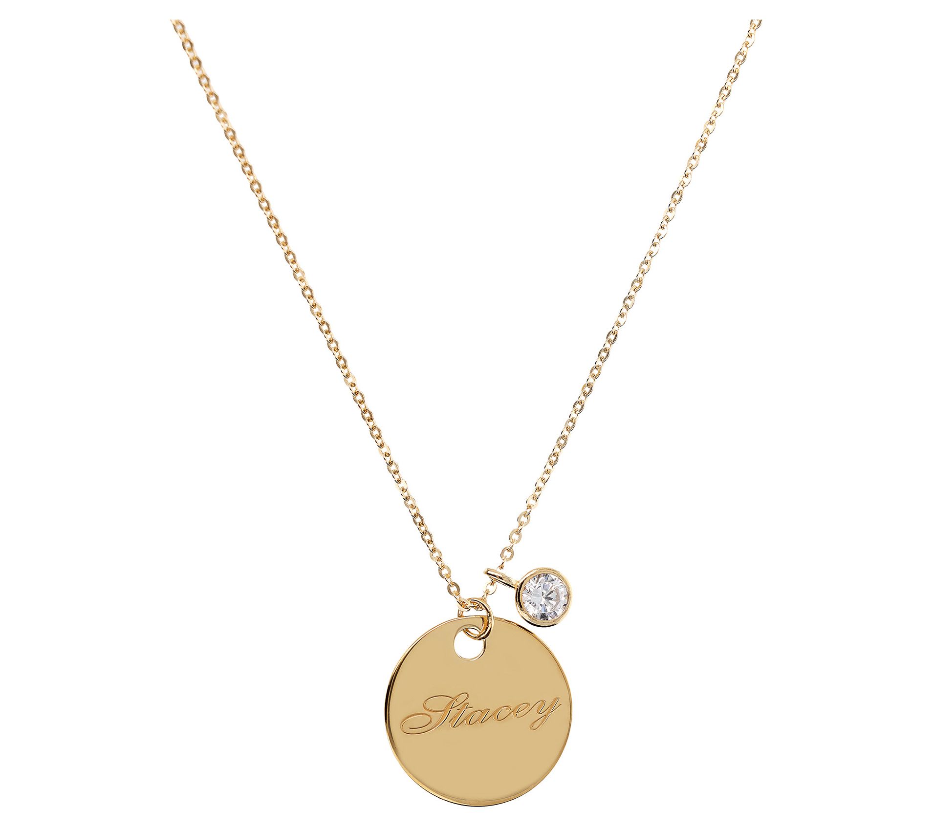 Diamonique Charm & Personalized Disc Necklace,Sterling