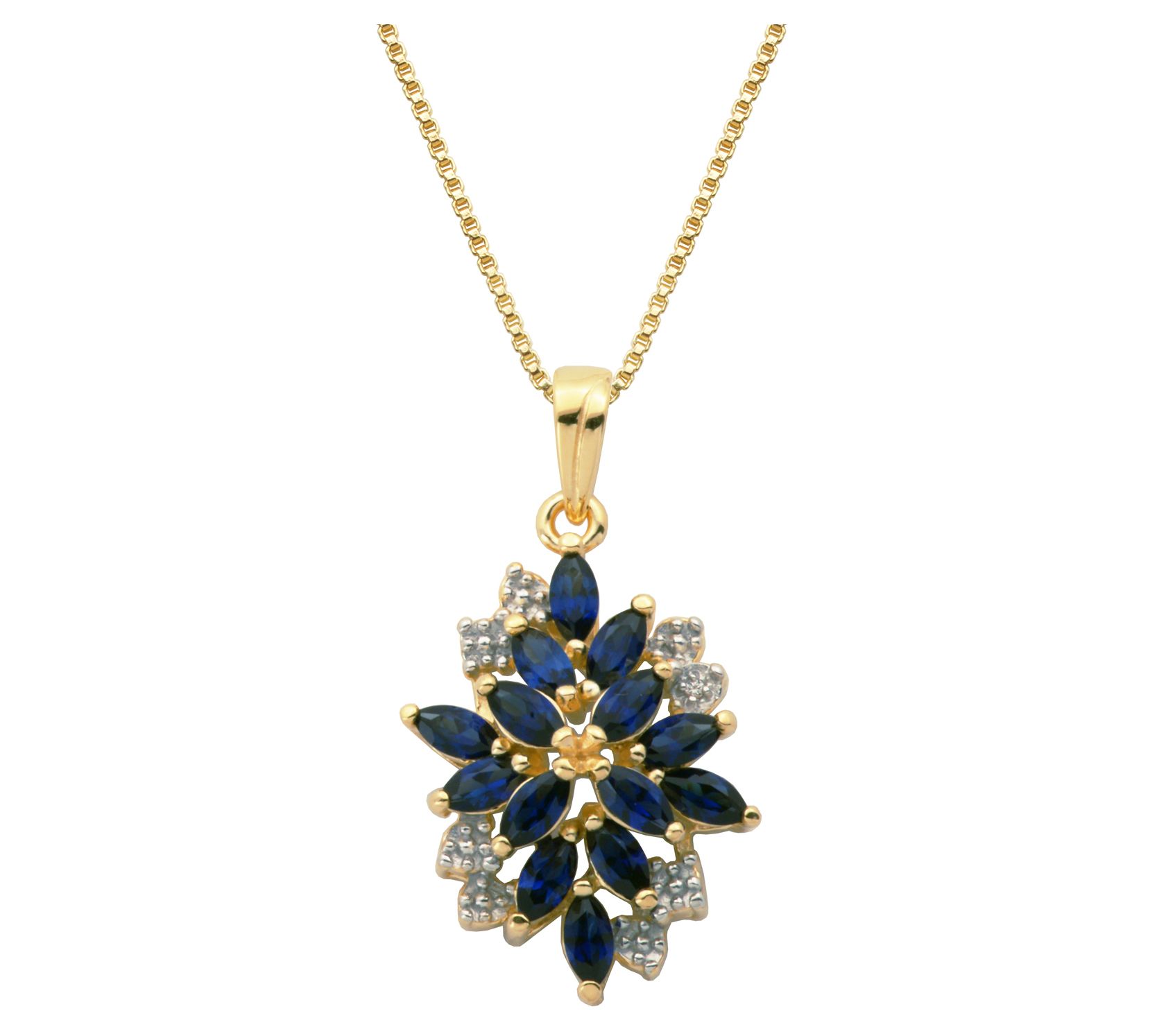 Affinity Gems Created Sapphire Pendant w/ Chain, 18K Plated