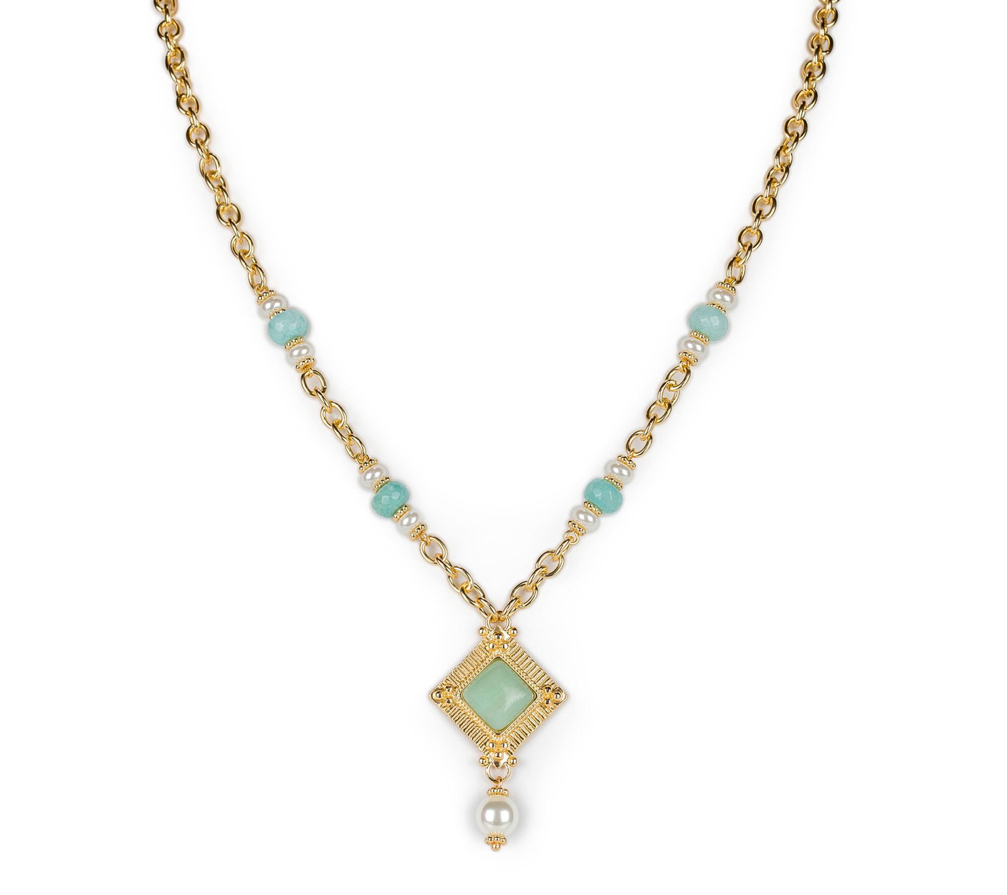 Patricia Nash Museum Simulated Pearl & Amazonite Necklace - QVC.com