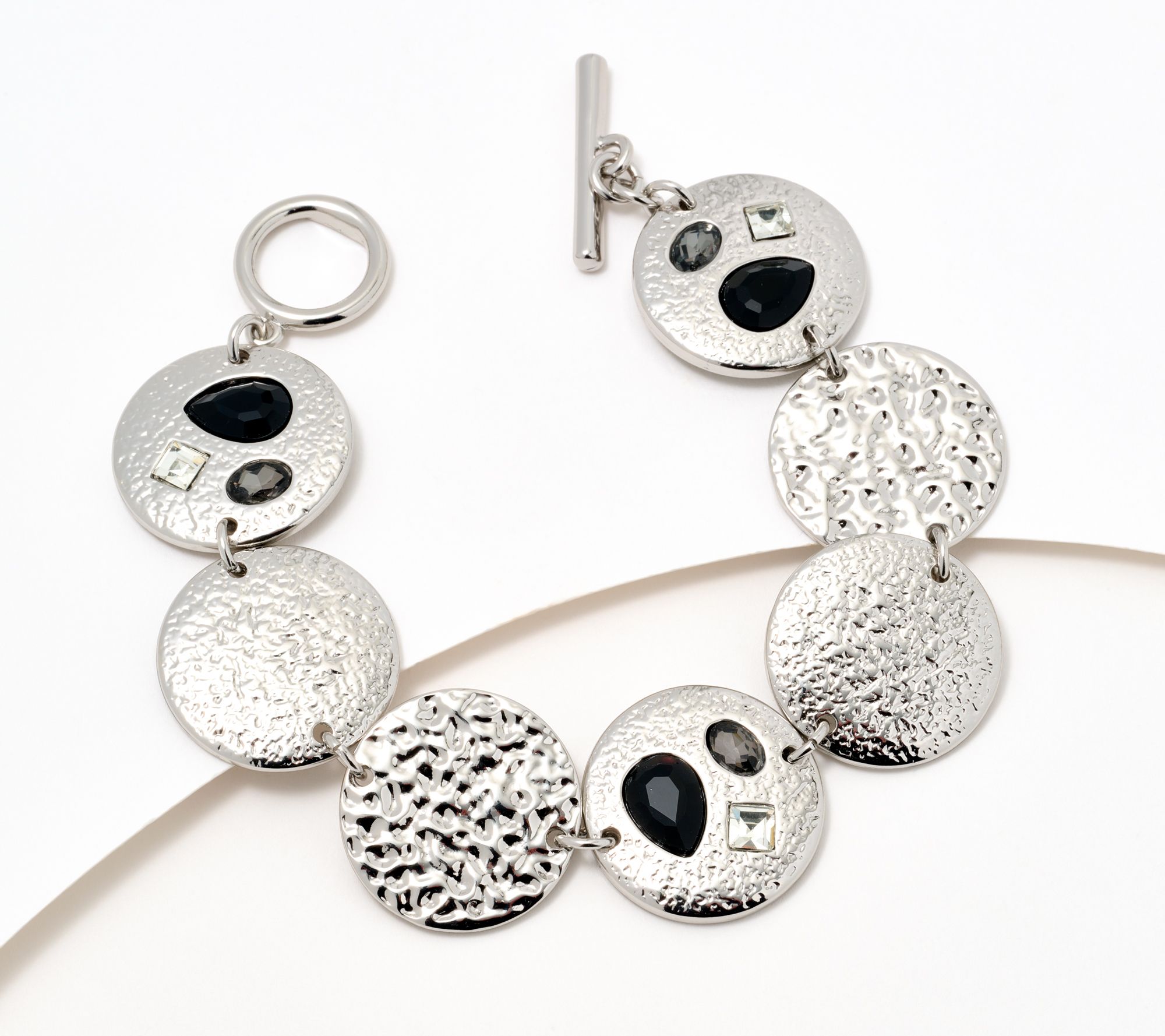 Susan Graver Multi Stone Hammered Metal Bracelet