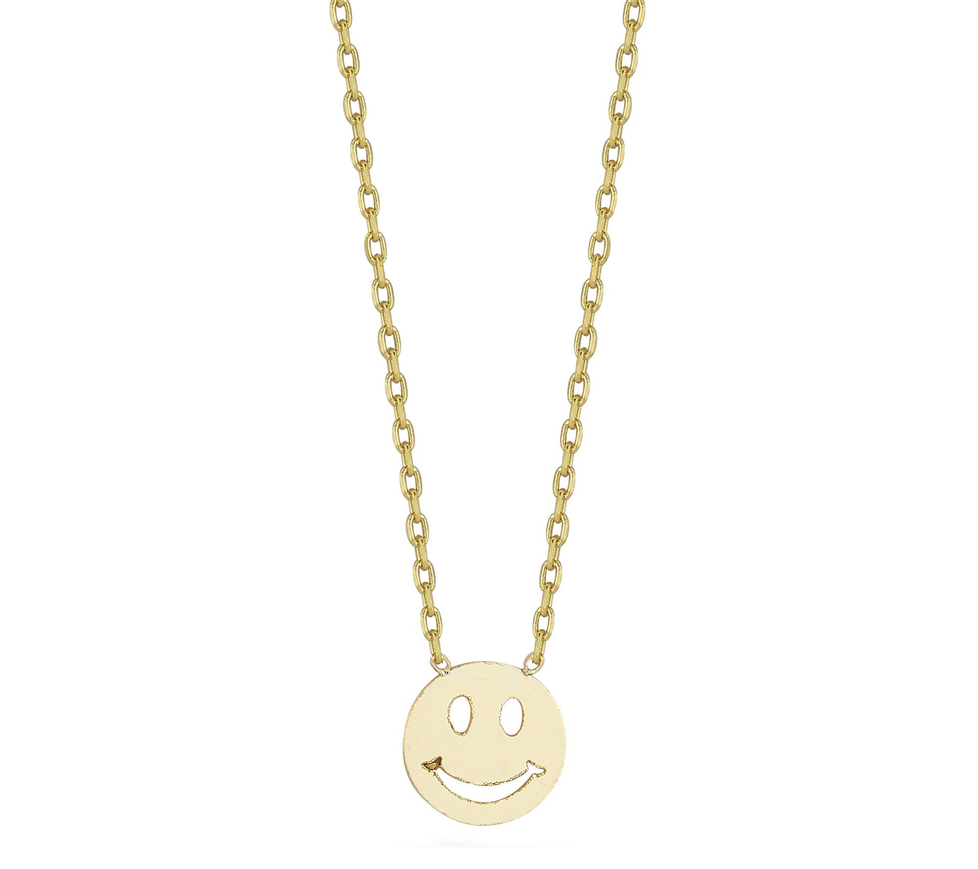 Italian Gold Flat Smiley Face Necklace, 14K