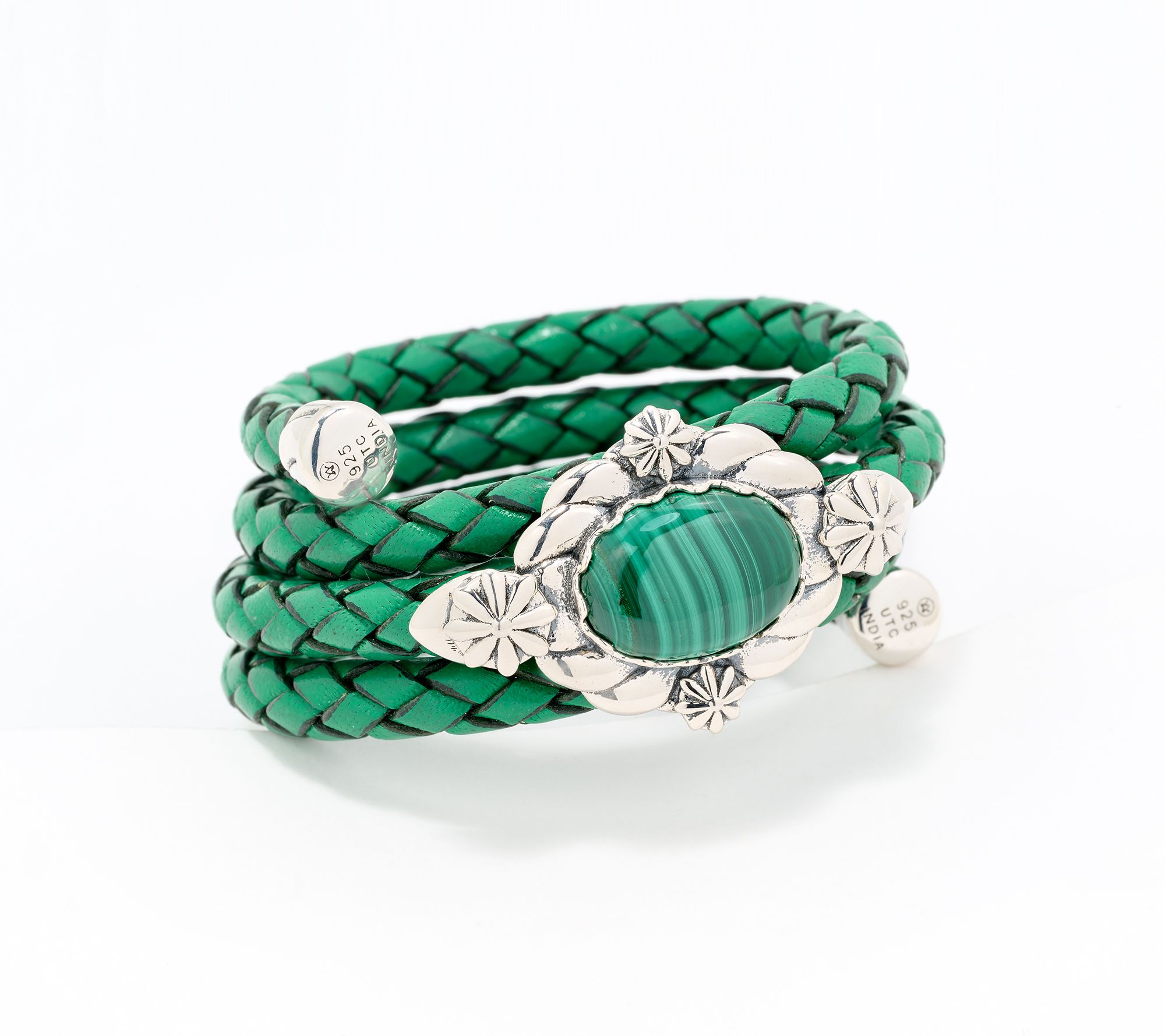 American West Sterl & Leather East-West Gemstone Coil Bracelet