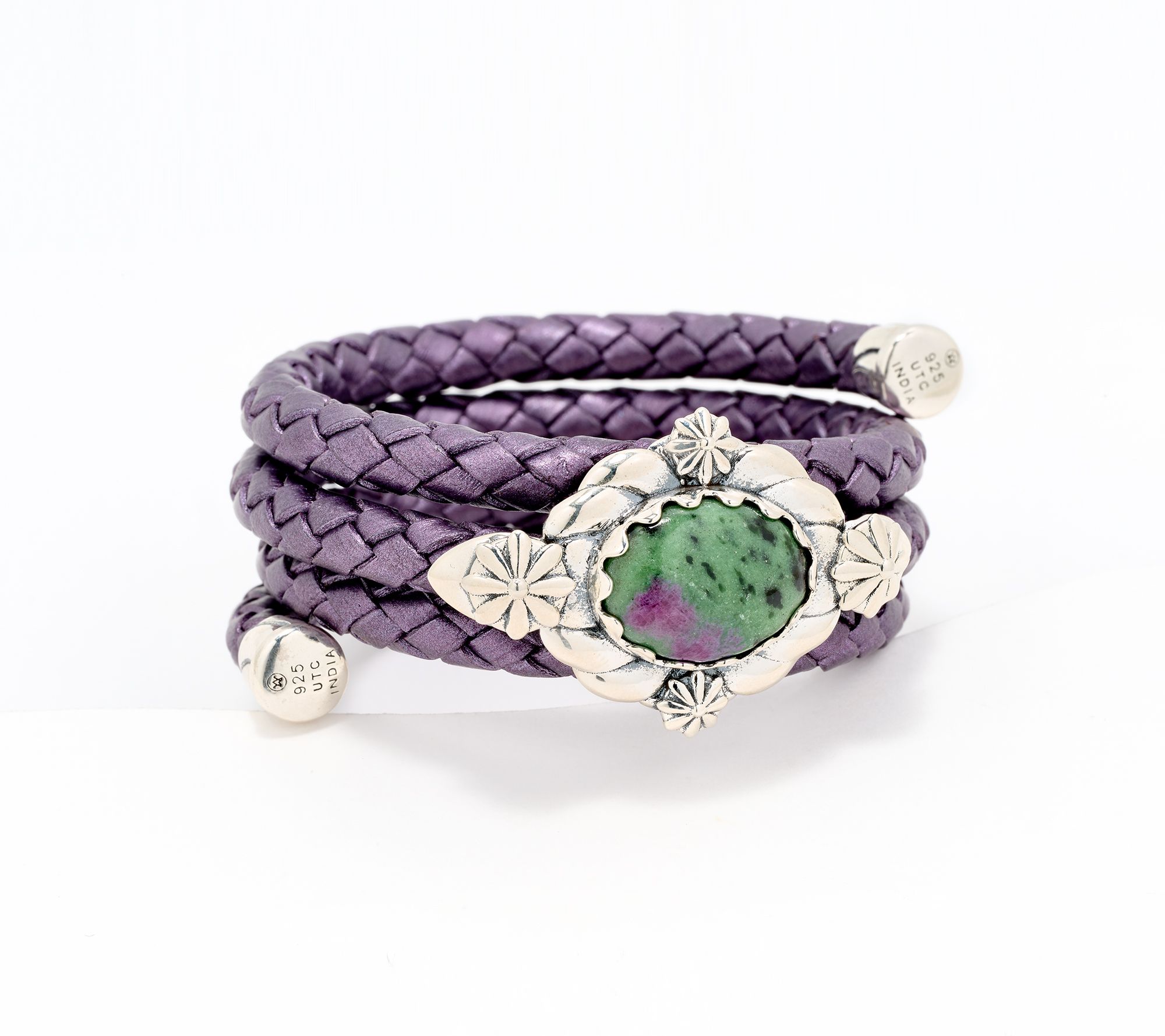 American West Sterl & Leather East-West Gemstone Coil Bracelet