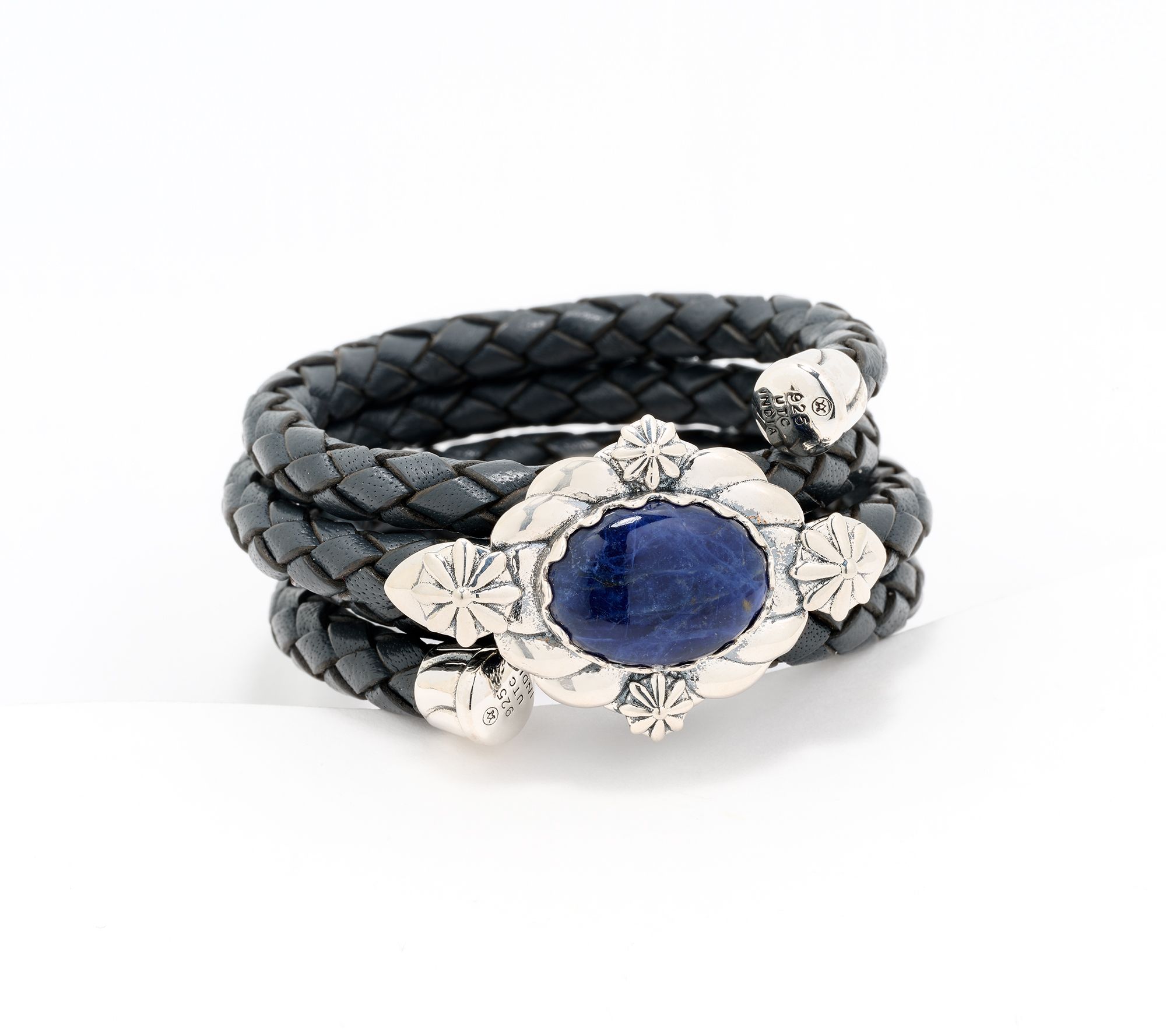 American West Sterl & Leather East-West Gemstone Coil Bracelet