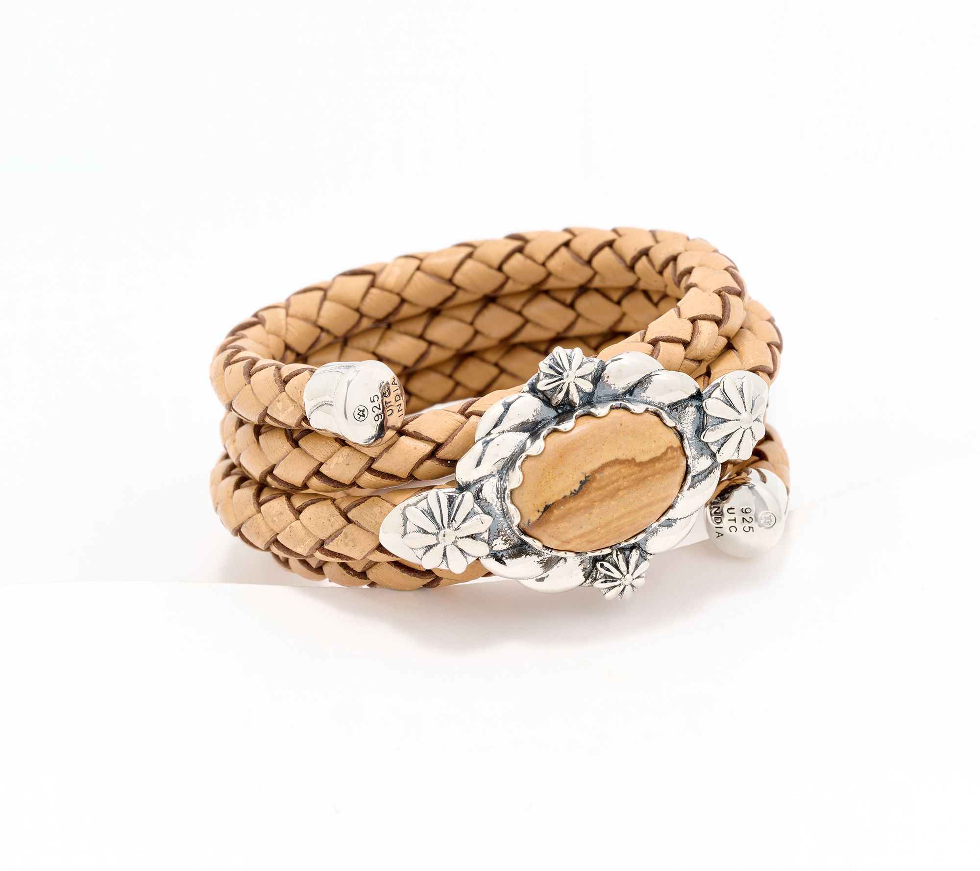 American West Sterl & Leather East-West Gemstone Coil Bracelet