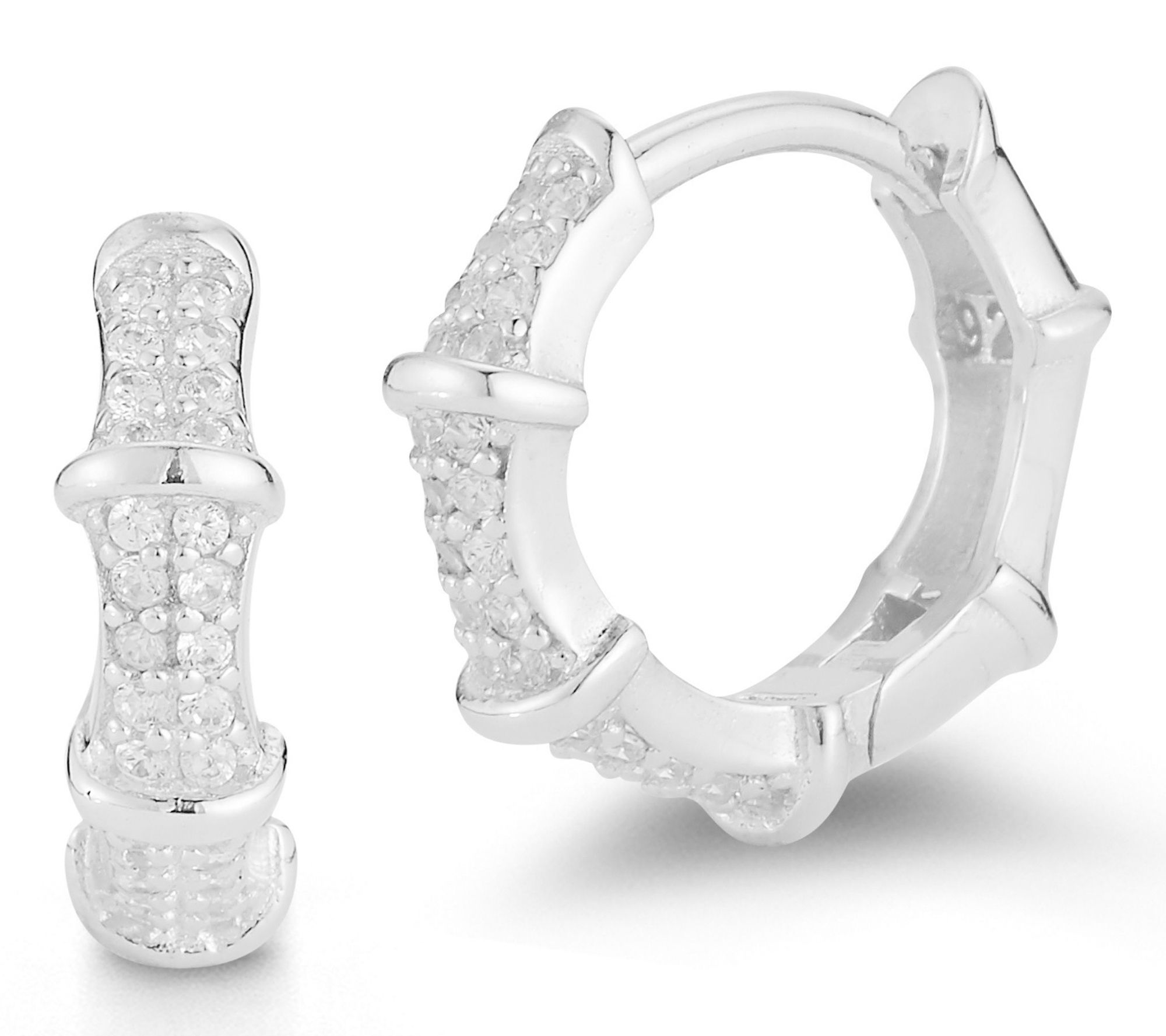 Sterlina Silver Pave Bamboo Hoop Earrings, Sterling