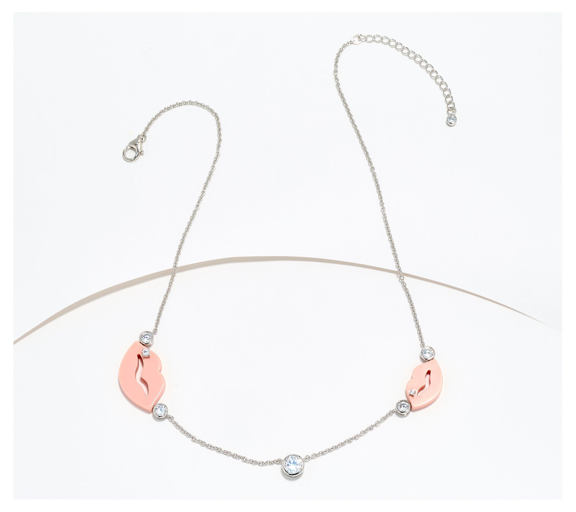 Diamonique x Melissa McGoff Lips Motif Necklace, Sterling Silver