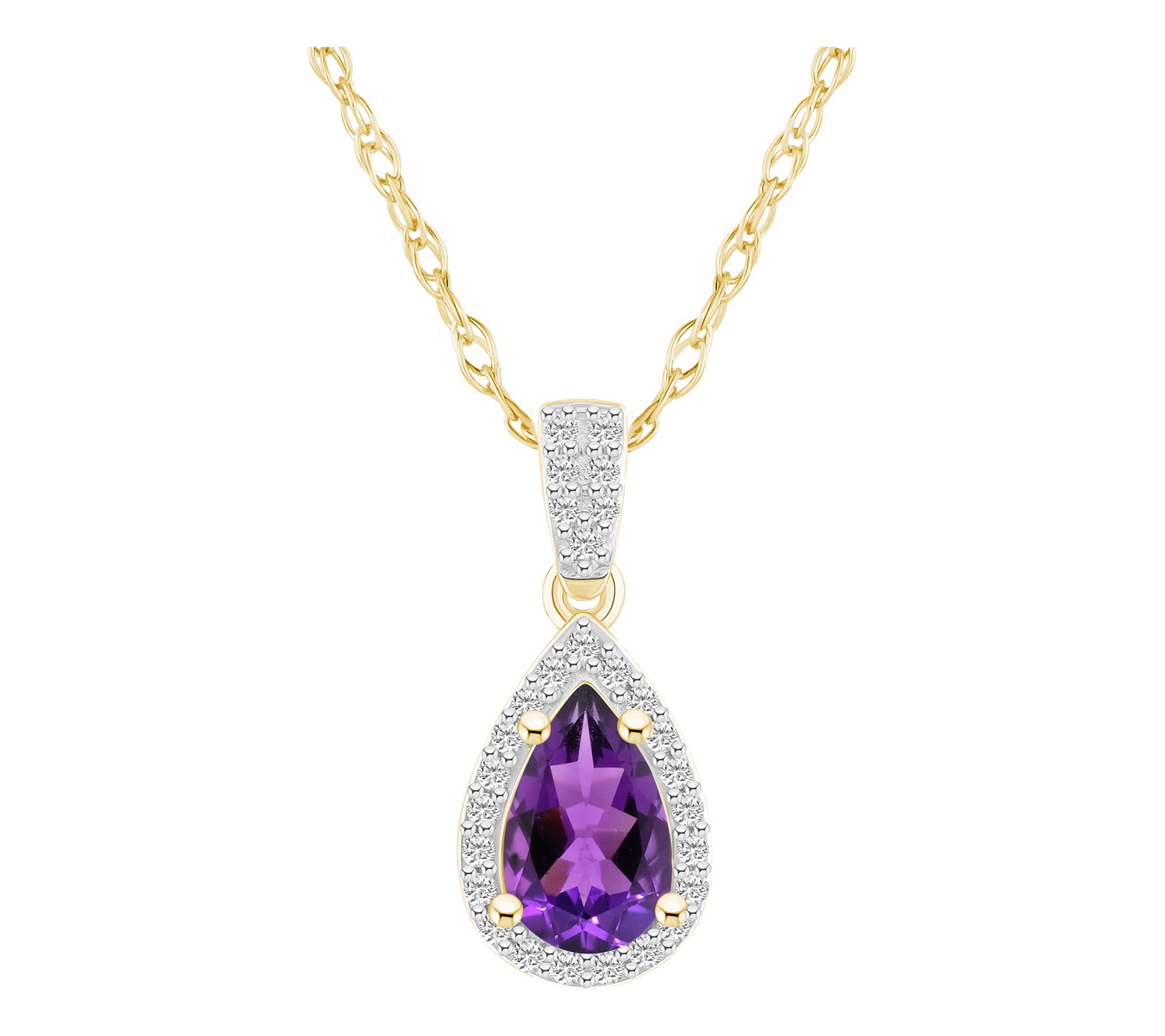 Affinity Gems Pear Gemstone Halo Pendant w/ Chain, 10K Gold