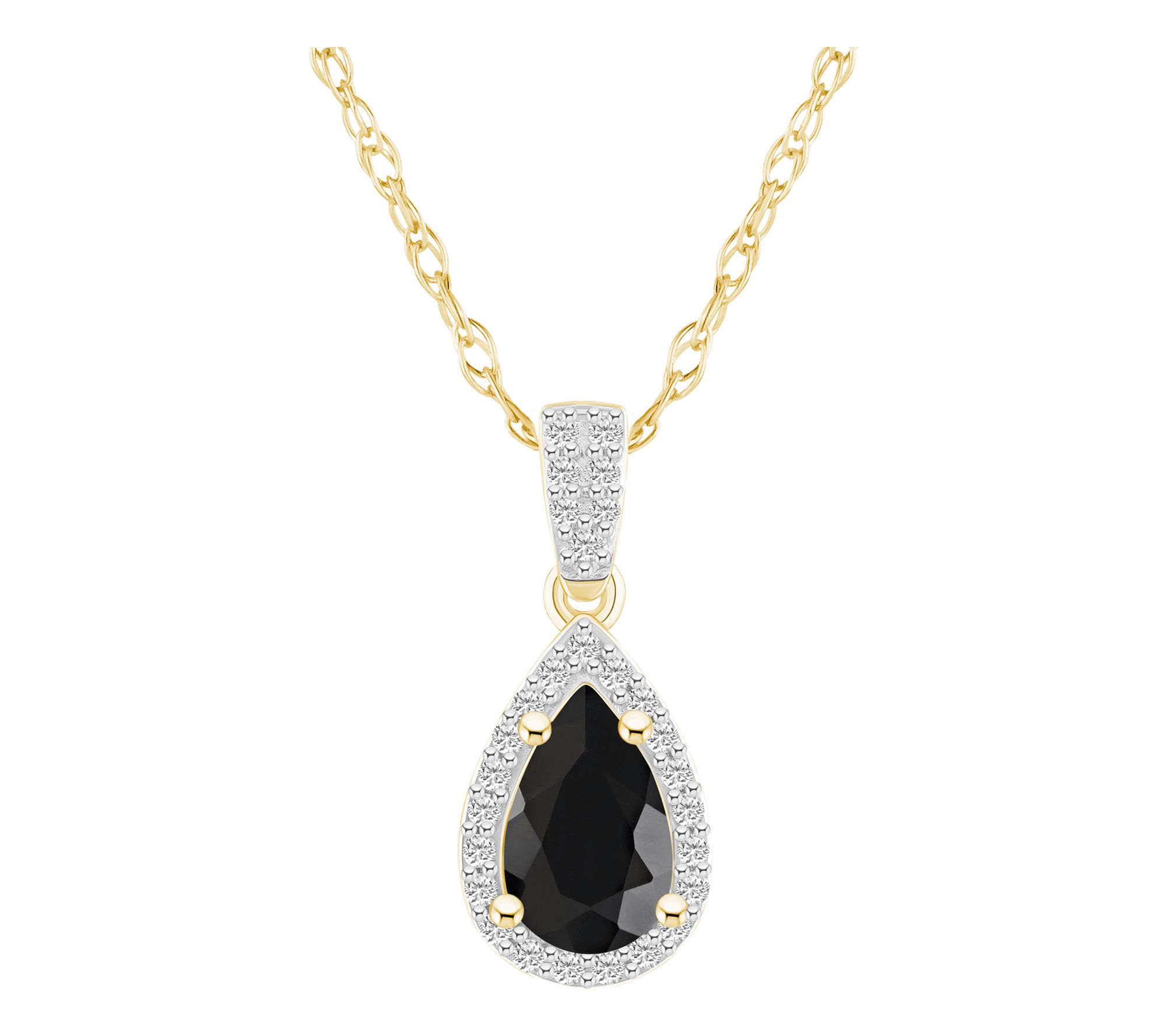 Affinity Gems Pear Gemstone Halo Pendant w/ Chain, 10K Gold