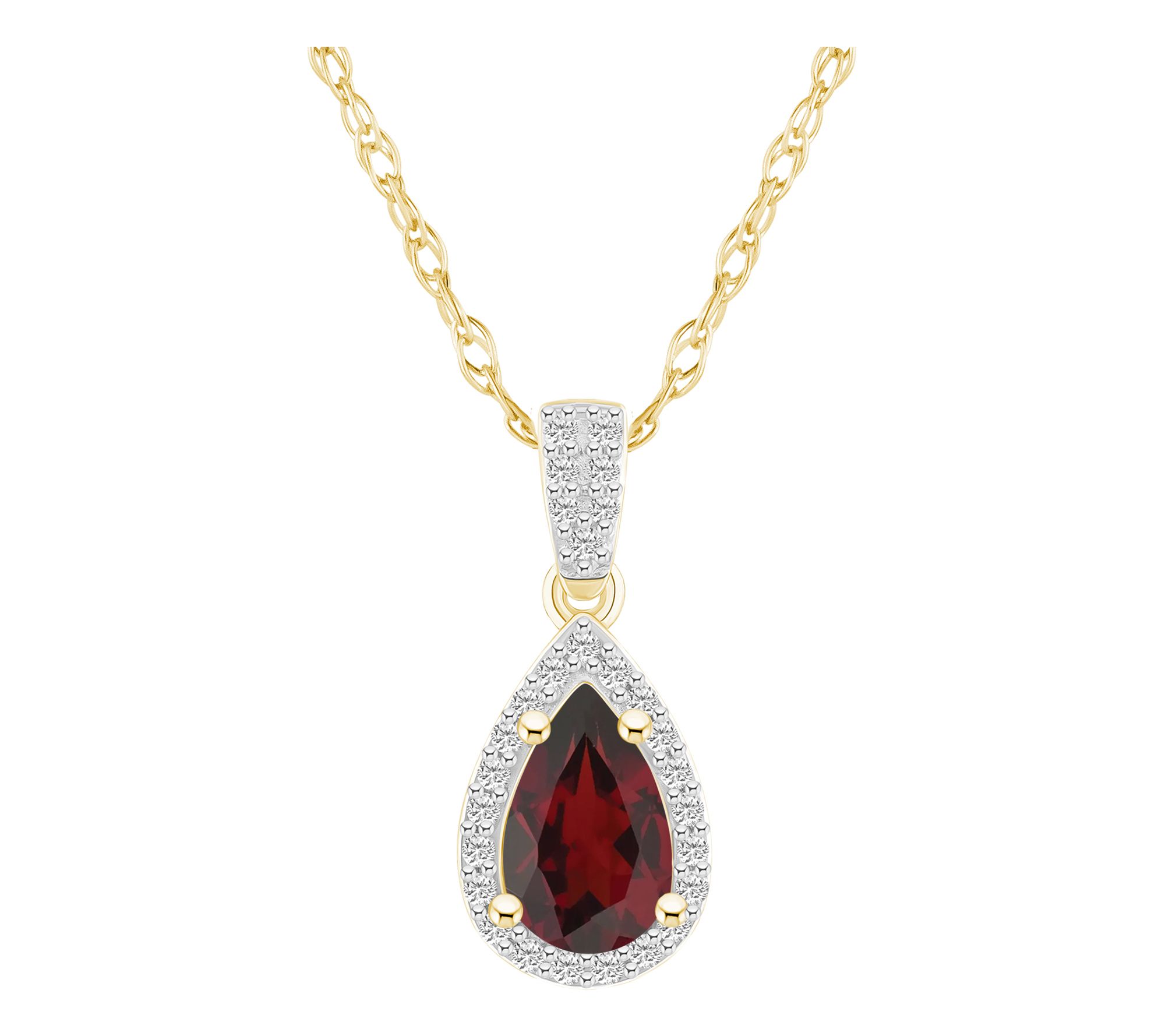 Affinity Gems Pear Gemstone Halo Pendant w/ Chain, 10K Gold